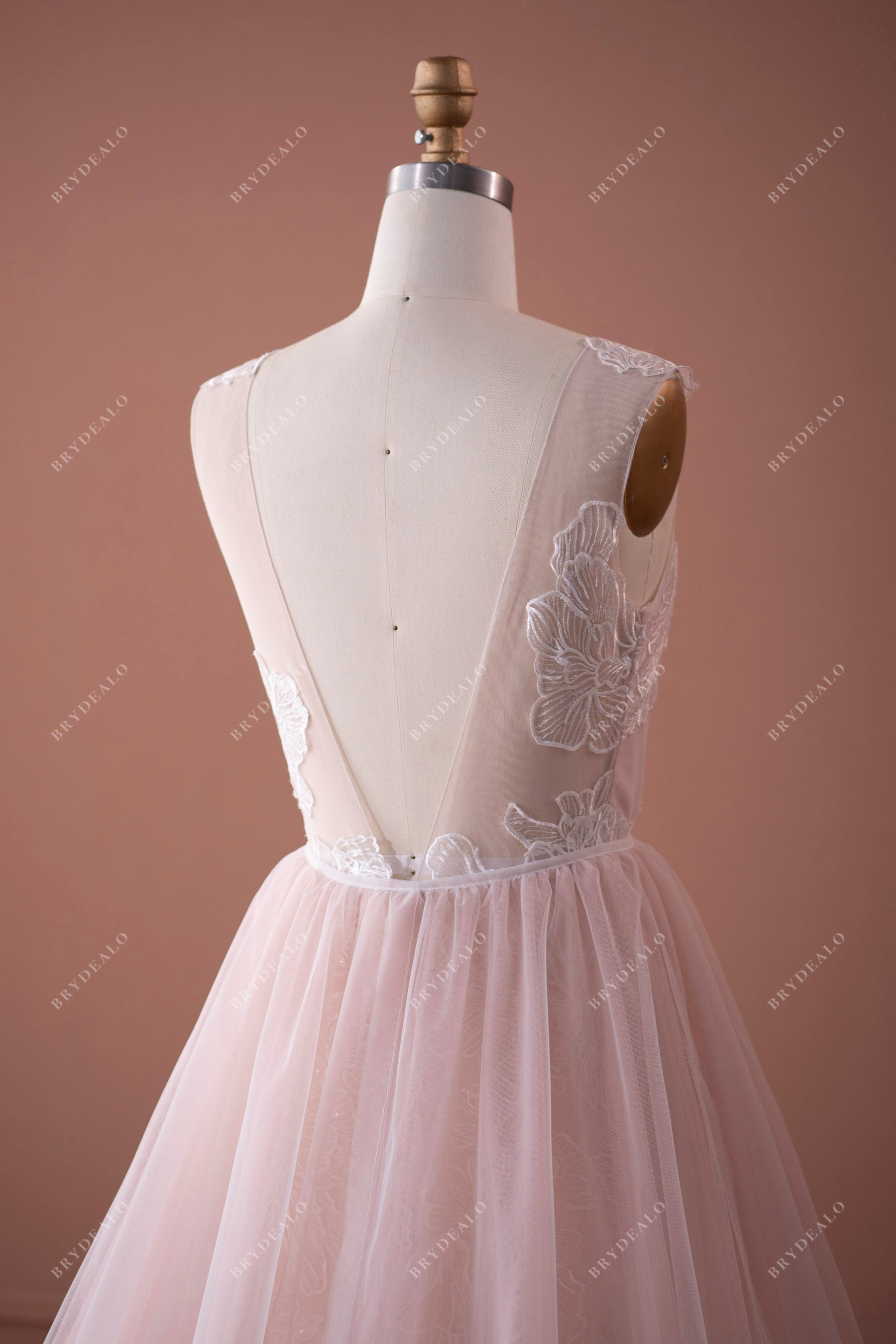 colored open V-back lace destination bridal gown