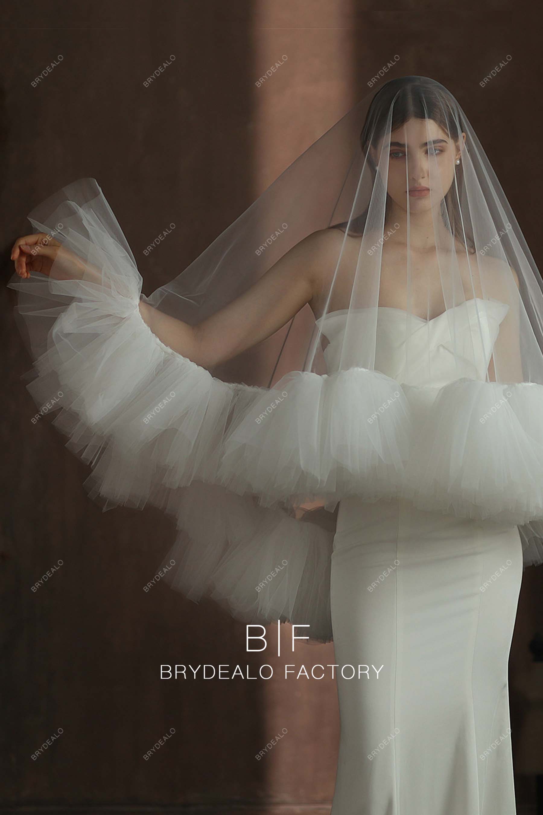Designer Ruffles Tulle Wedding Veil for sale