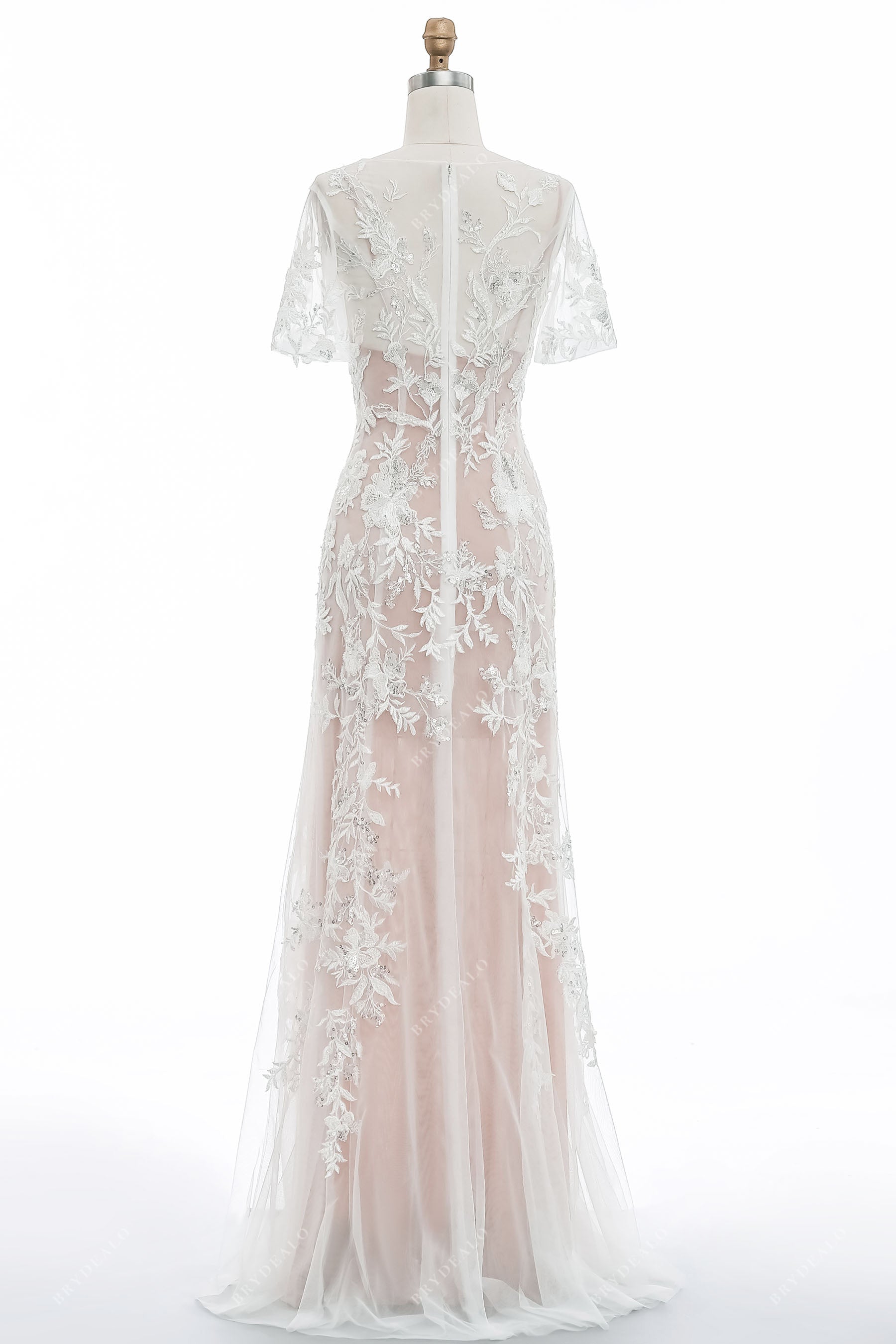 illusion back sheath lace spring bridal dress