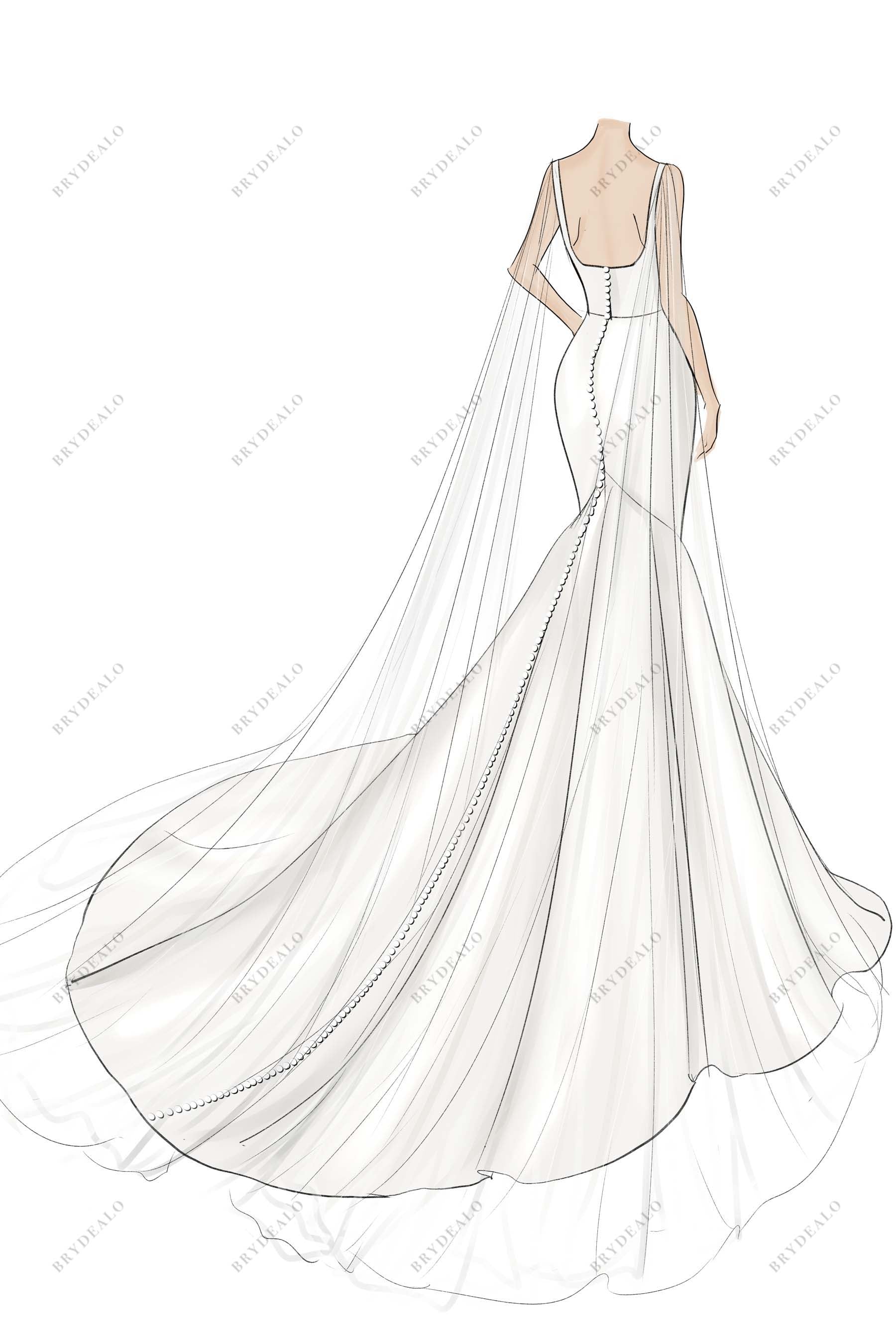 Sheer Streamers Corset Designer Mermaid Bridal Dress Sketch