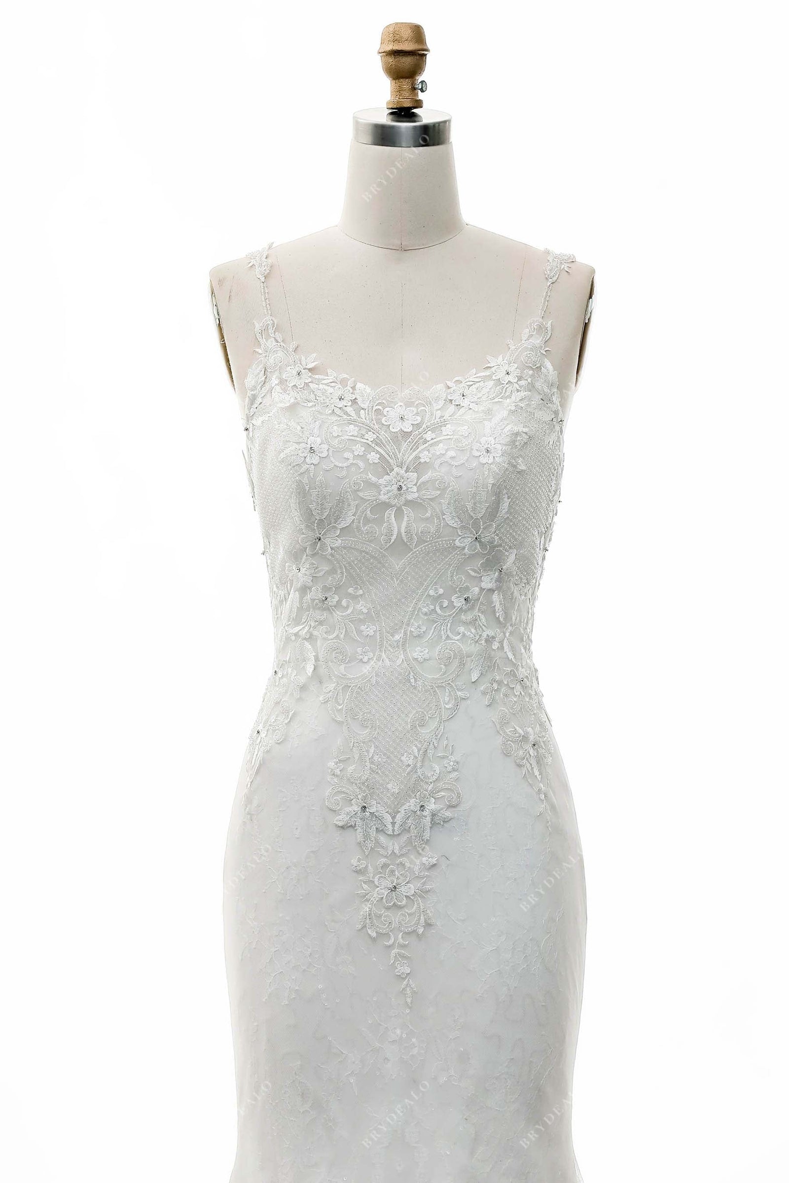 Scoop neck bustier cups sparkling white lace mermaid dress for hire main image 0