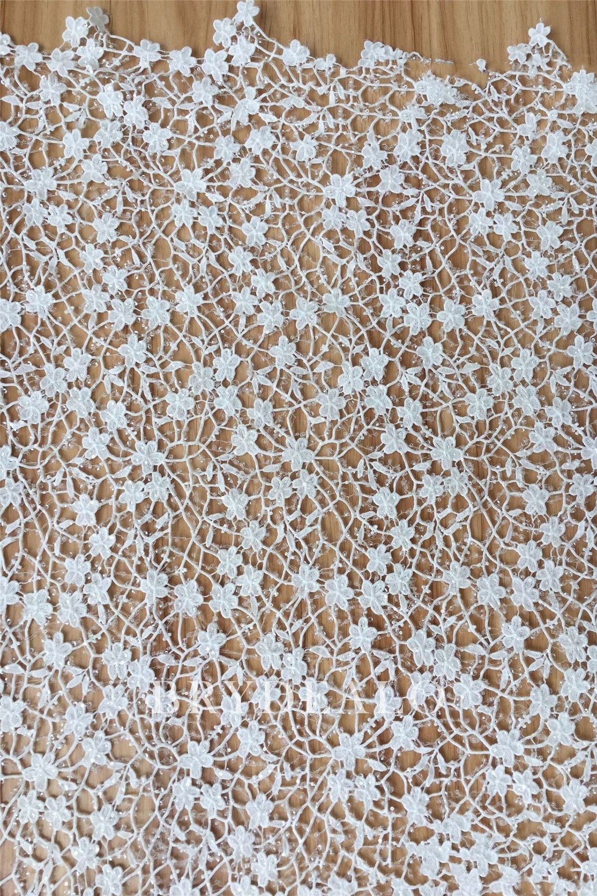 Designer Beaded Flower Crochet Lace Fabric