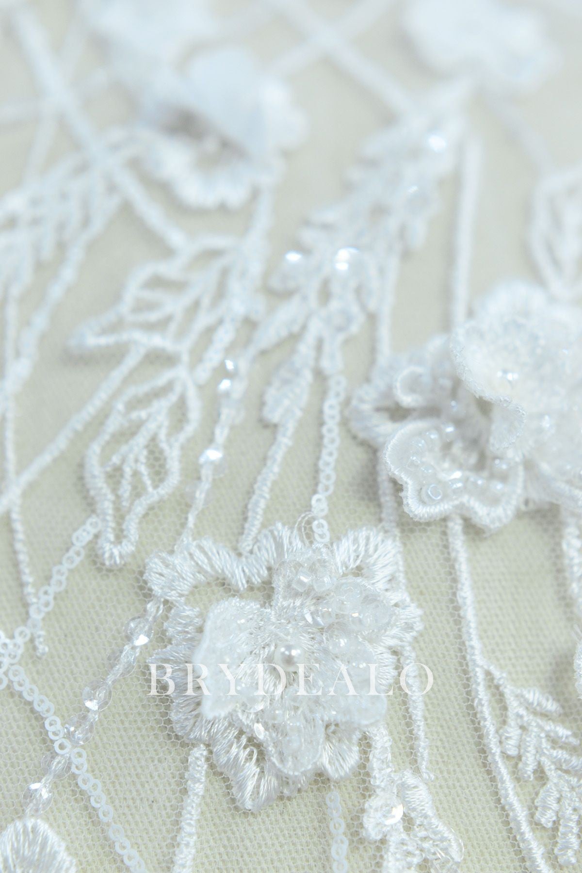Designer Beaded 3D Flower Bridal Lace Fabric