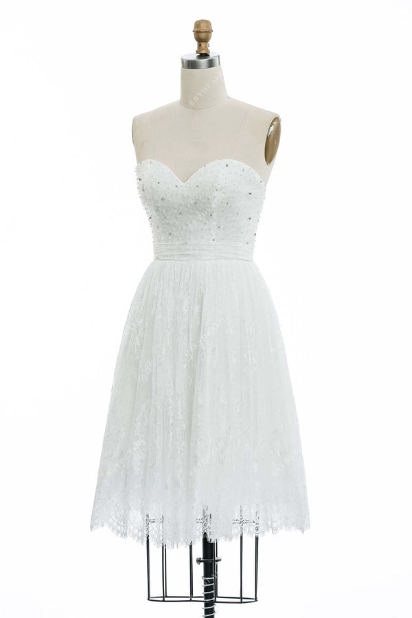Pearls Strapless Sweetheart A-line Short Casual Wedding Dress