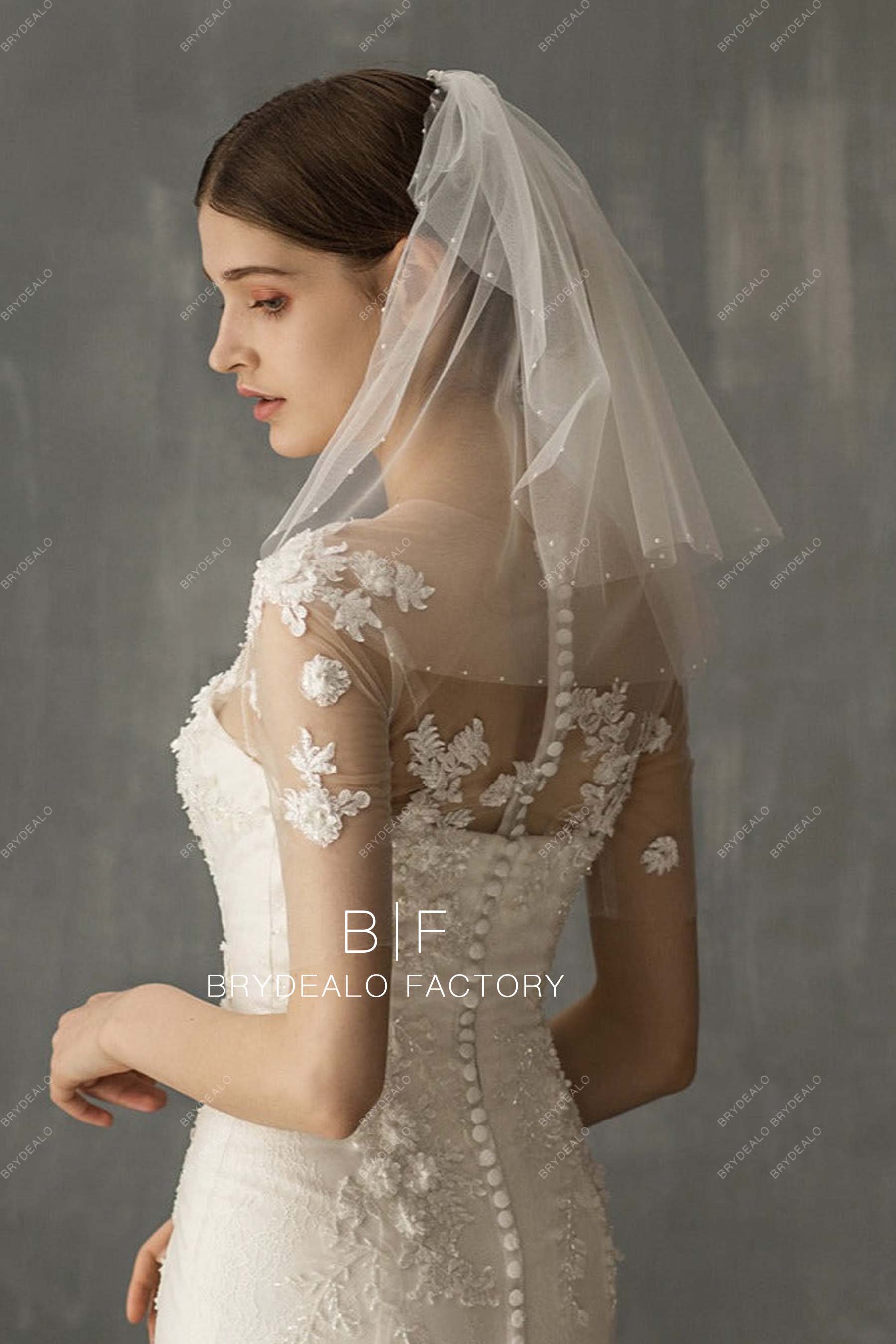 Scattered Beads and Pearls Mid-Length Glitter Veil