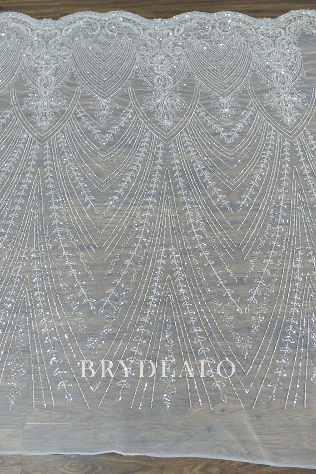 Best Silver Geometry Beaded Lace Fabric Online