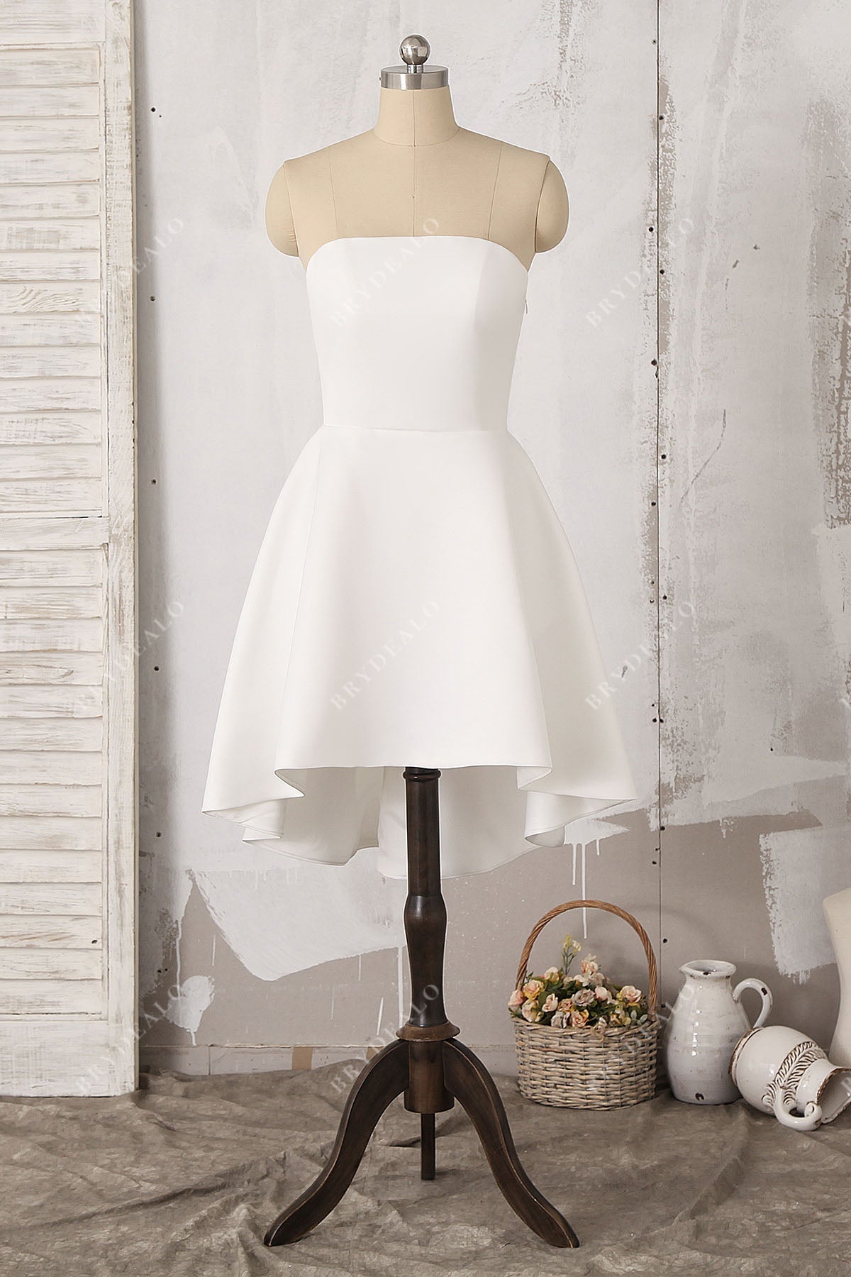 simple strapless short hi-lo bridal shower dress
