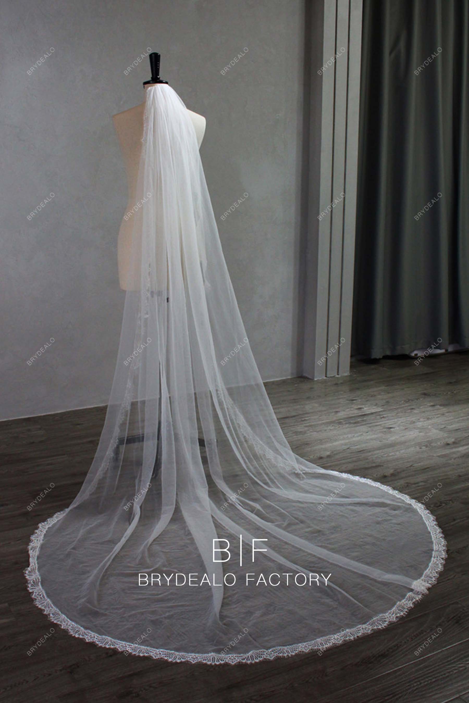 Elegant Lace Edging One Tier Chapel Length Wedding Veil