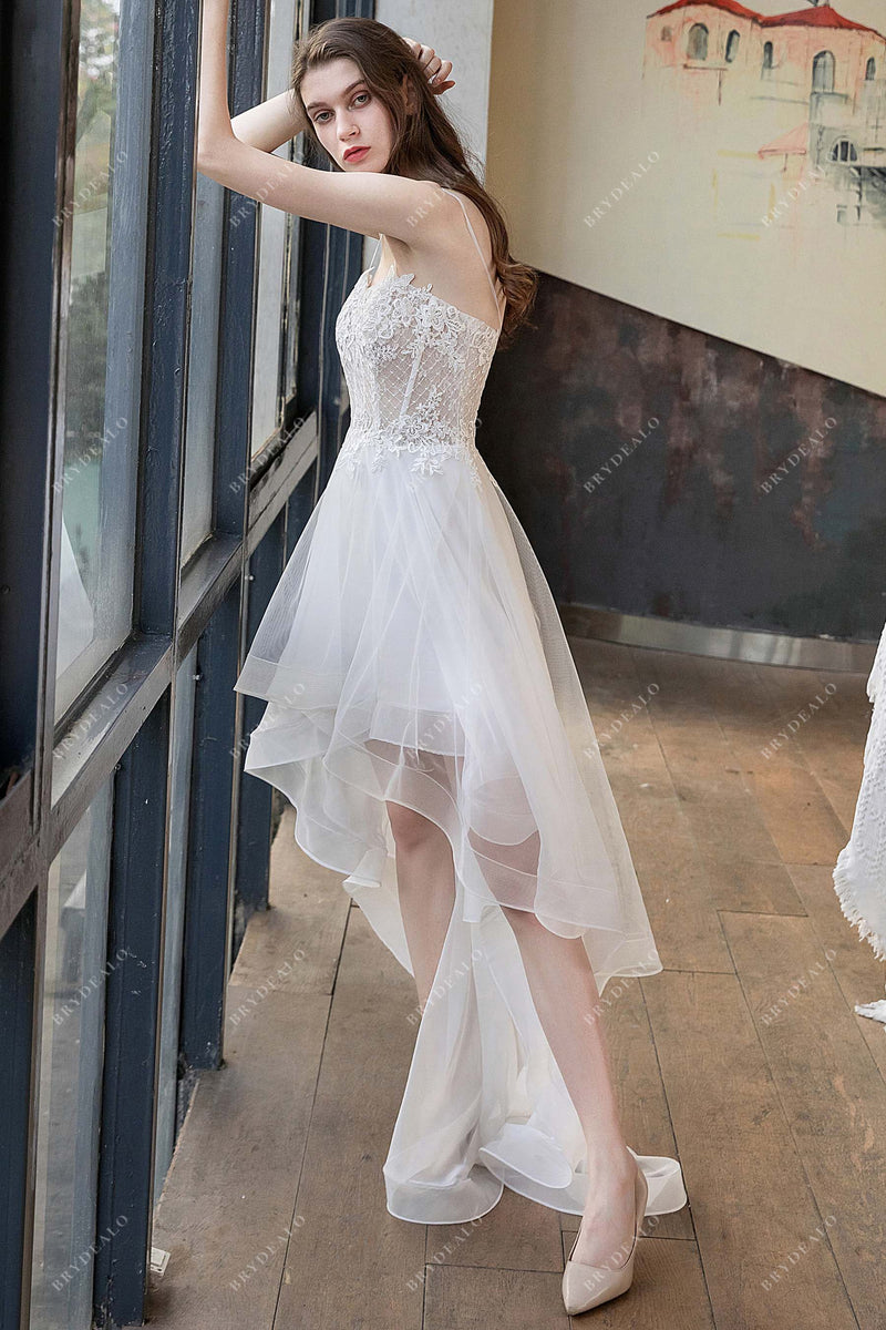 Casual High-Low Illusion Corset Lace Beach Wedding Dress – DesignFormal