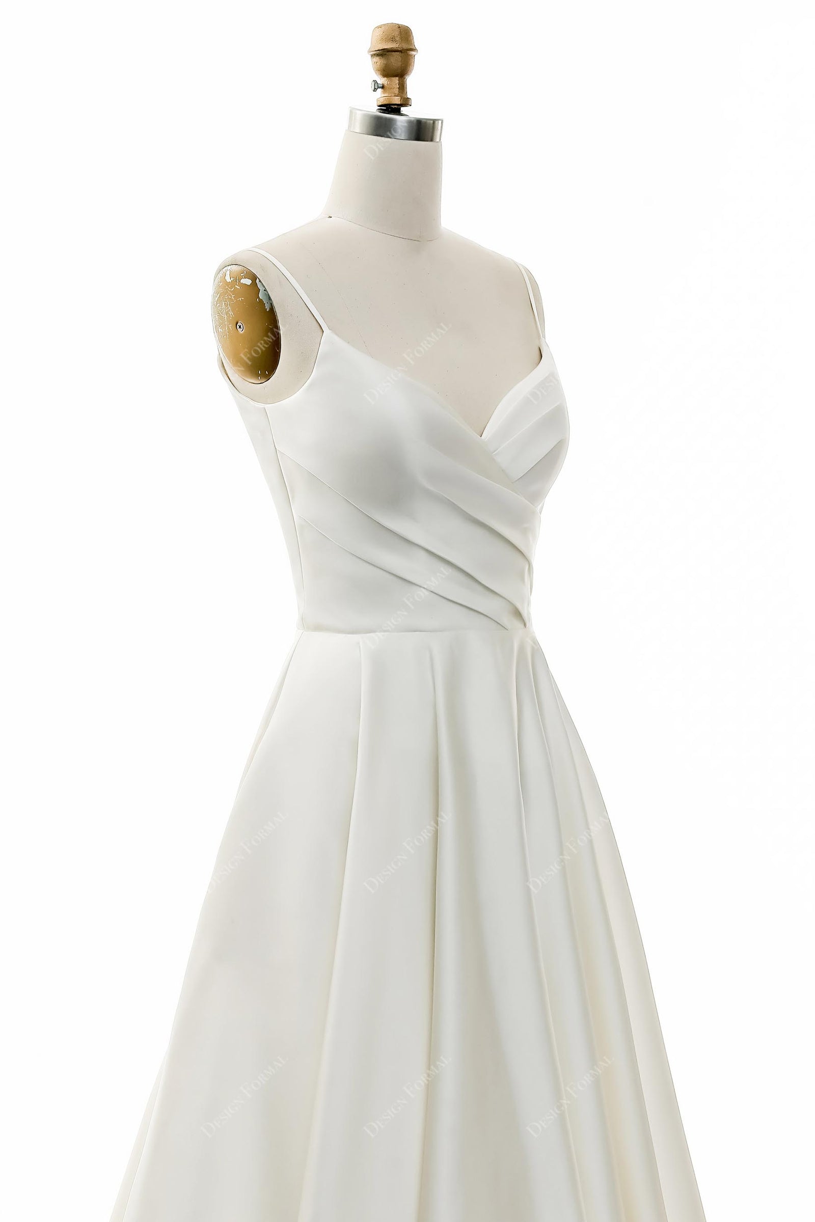 Classic Ball Gown Spaghetti Strap Pleated Simple Satin Wedding Dress DP4371 main image 0
