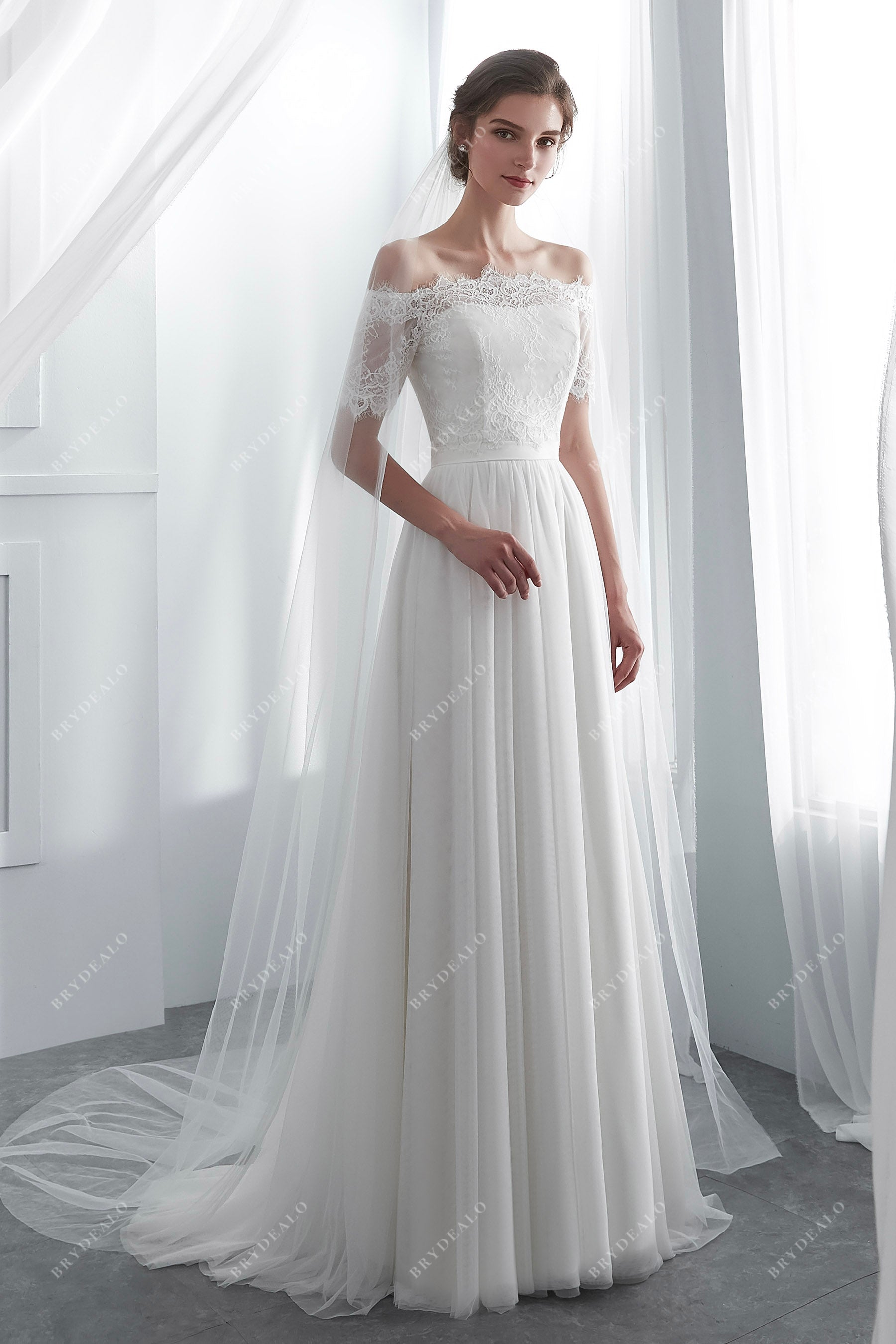 Boho Lace Bolero Summer A-line Net Bridal Gown