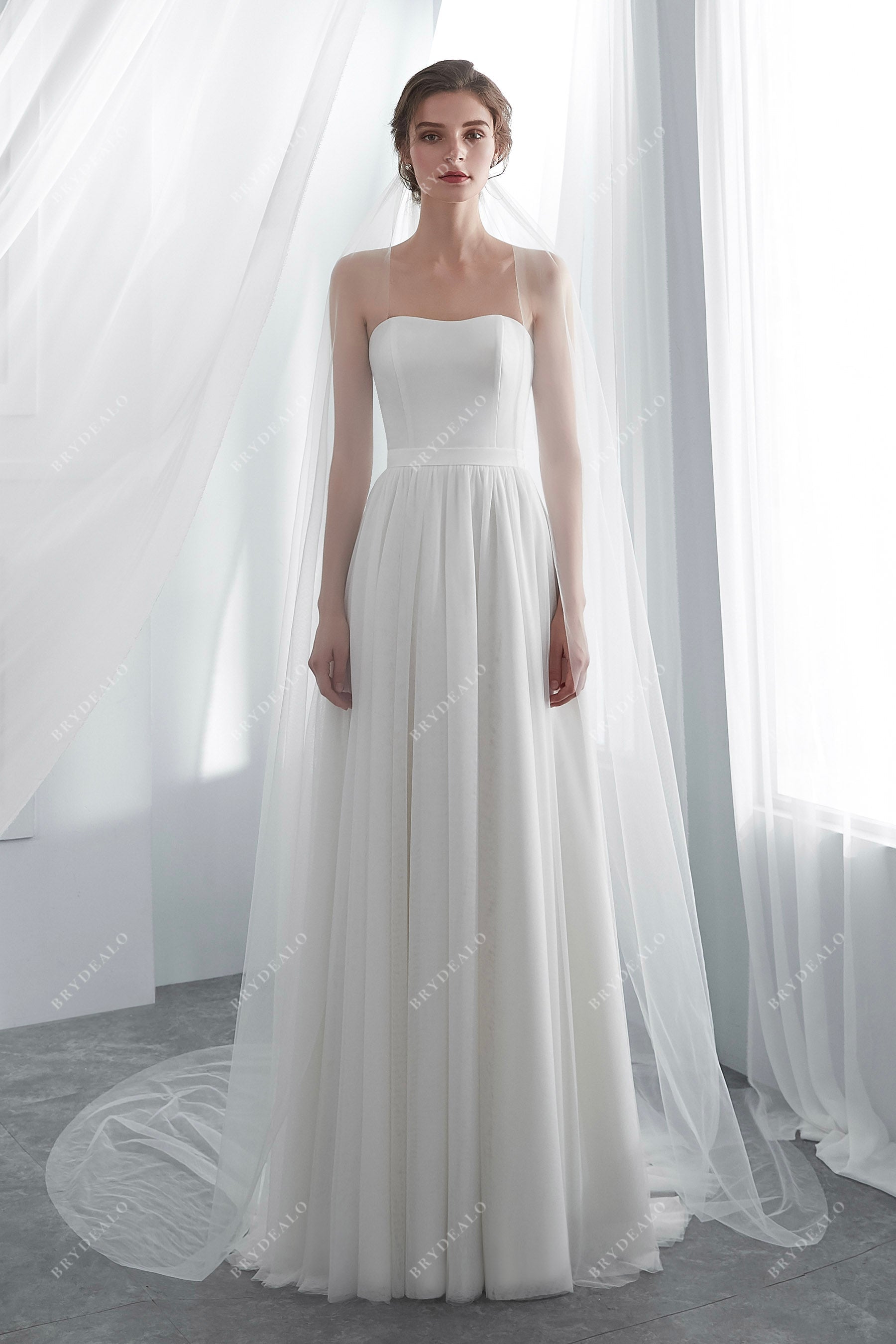 Strapless Ivory Net Summer A-line Bridal Gown
