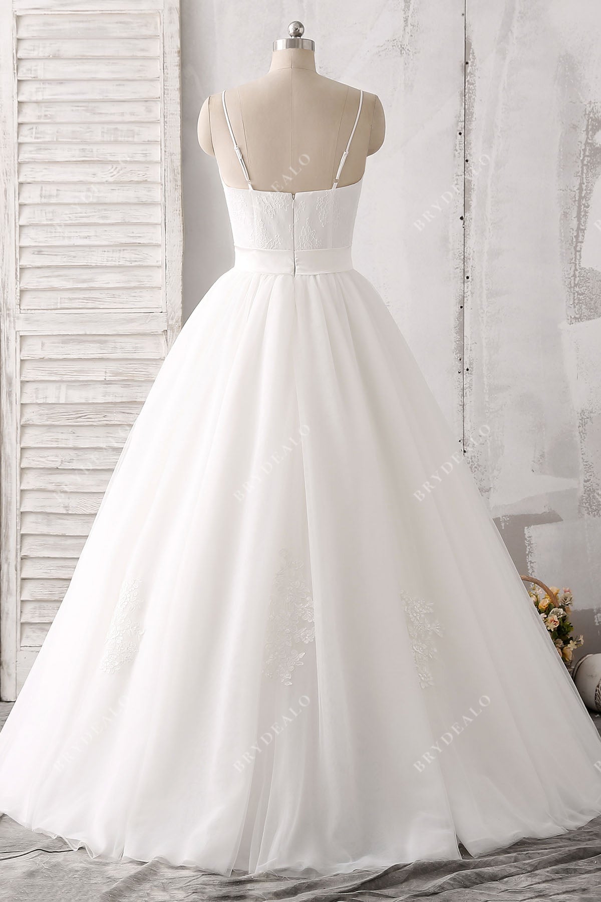 spaghetti straps ball gown floor length classic wedding dress