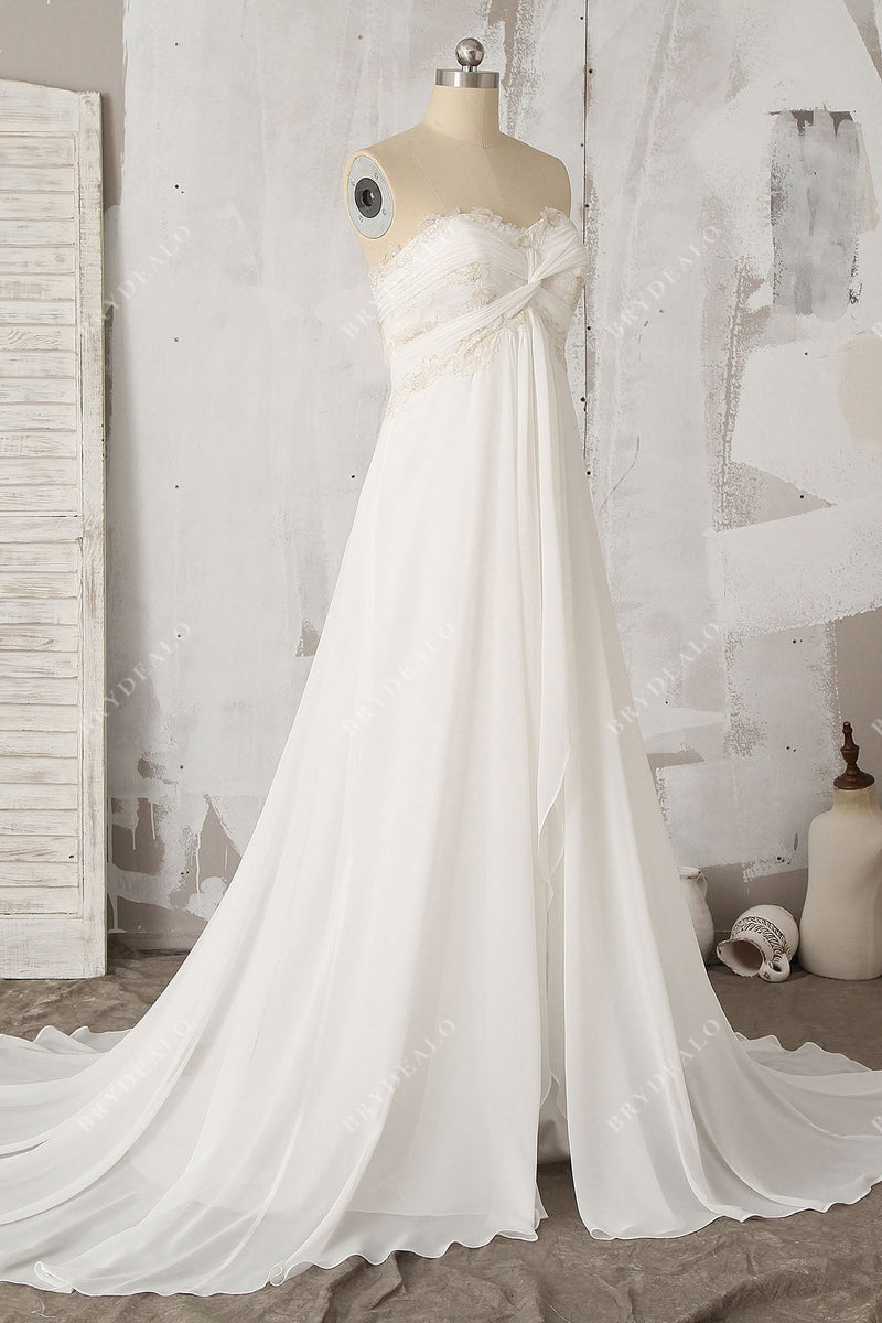 Empire Strapless Chiffon Gown with Sweetheart Neck Sunset
