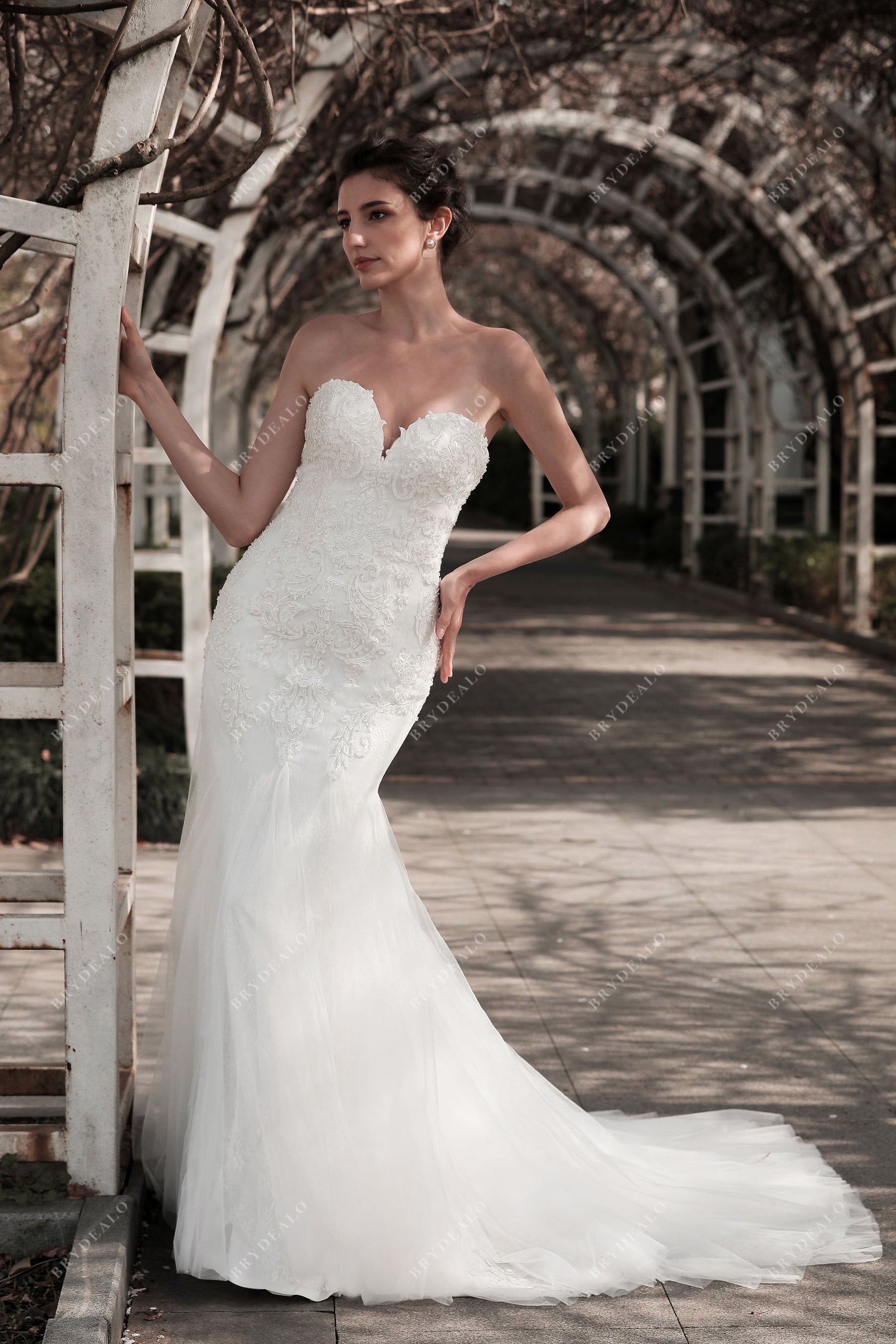 designer sweetheart neck fit and flare bridal gown