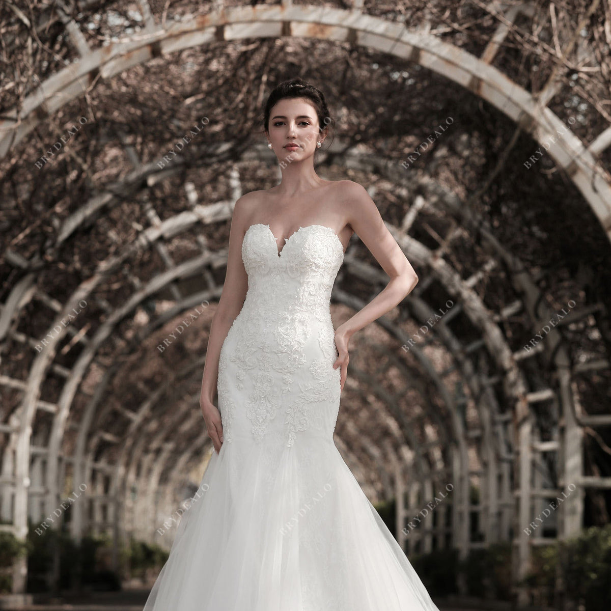 Strapless Sweetheart Designer Lace Mermaid Destination Bridal Dress Strapless Sweetheart Designer Lace Mermaid Destination Bridal Dress