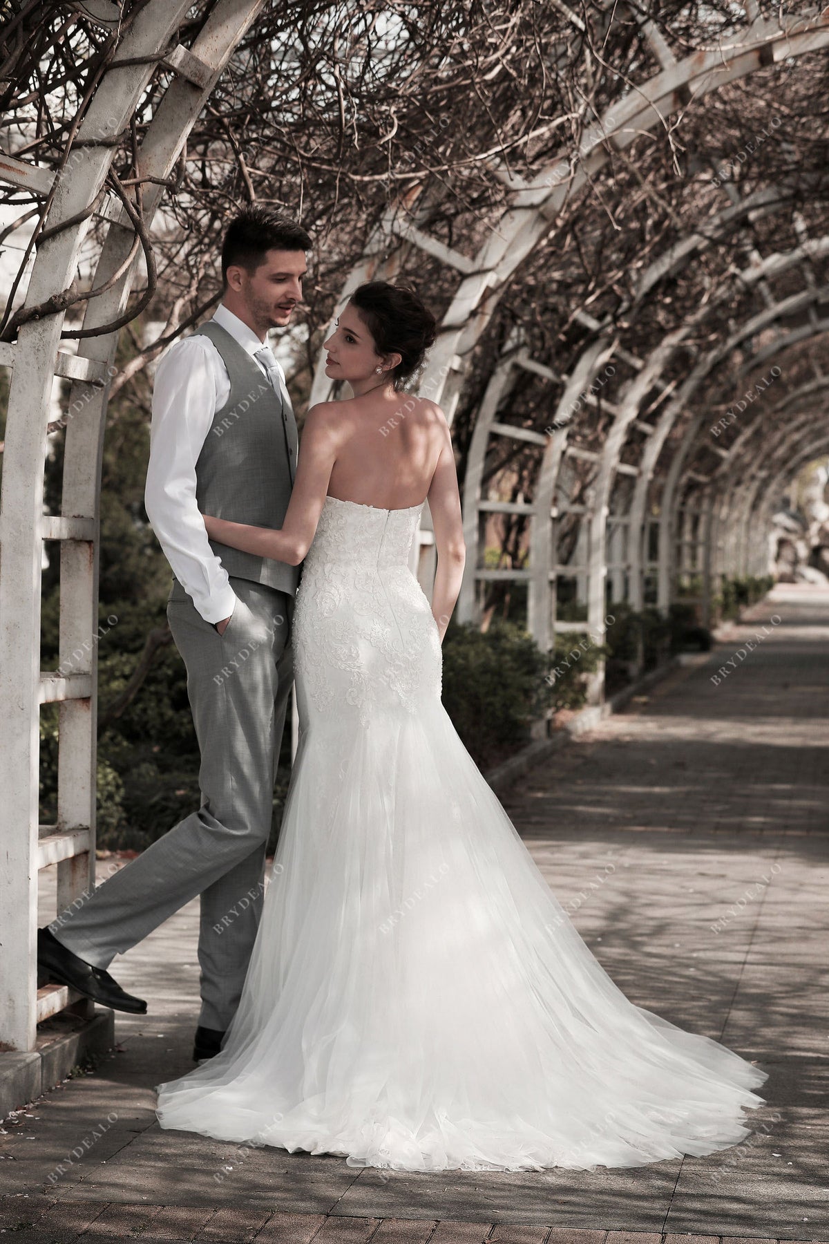 Strapless Sweetheart Mermaid Wedding Dress with Beaded Tulle Sleeves main image 0