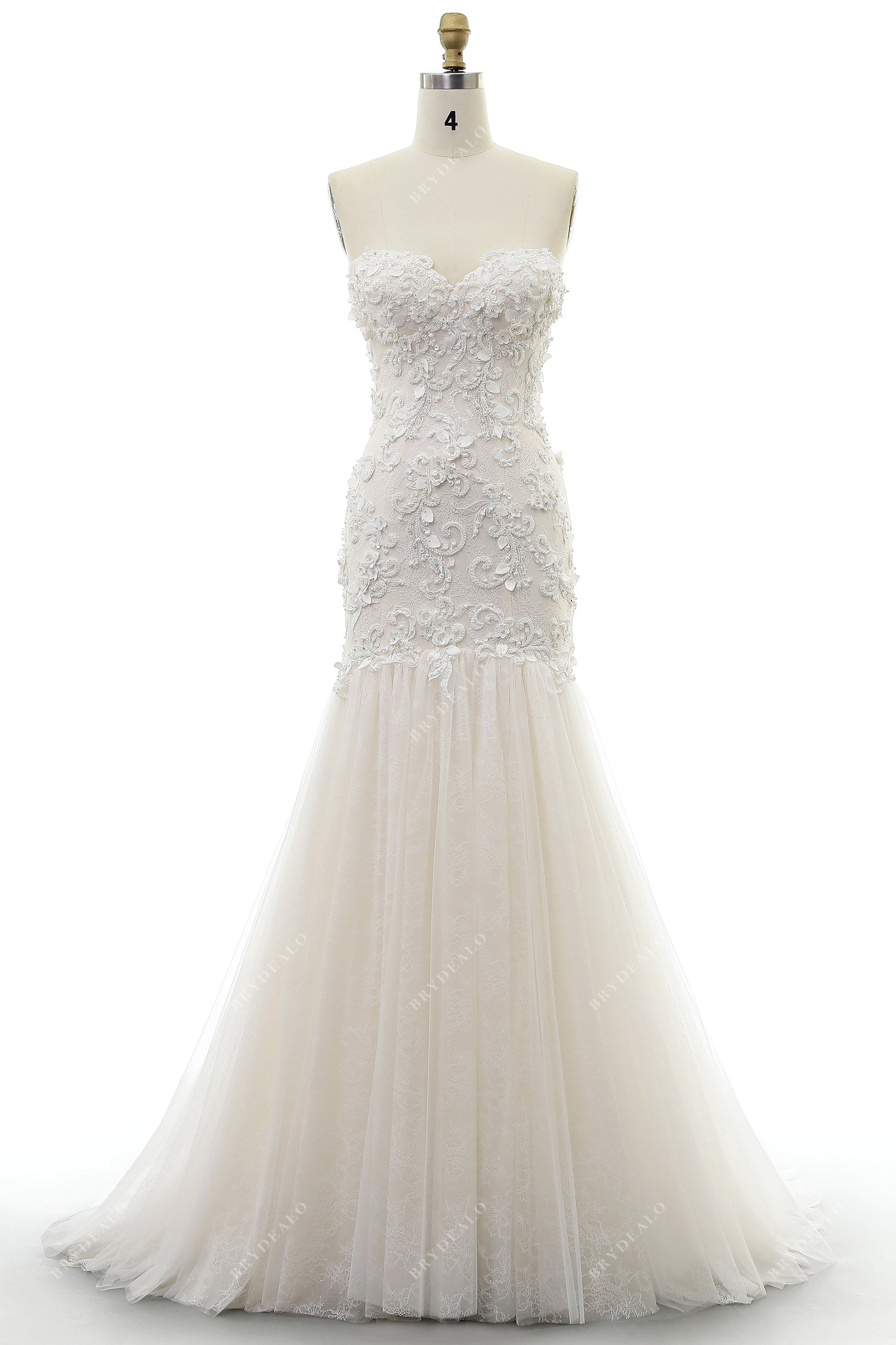sweetheart beaded flower lace wedding dress