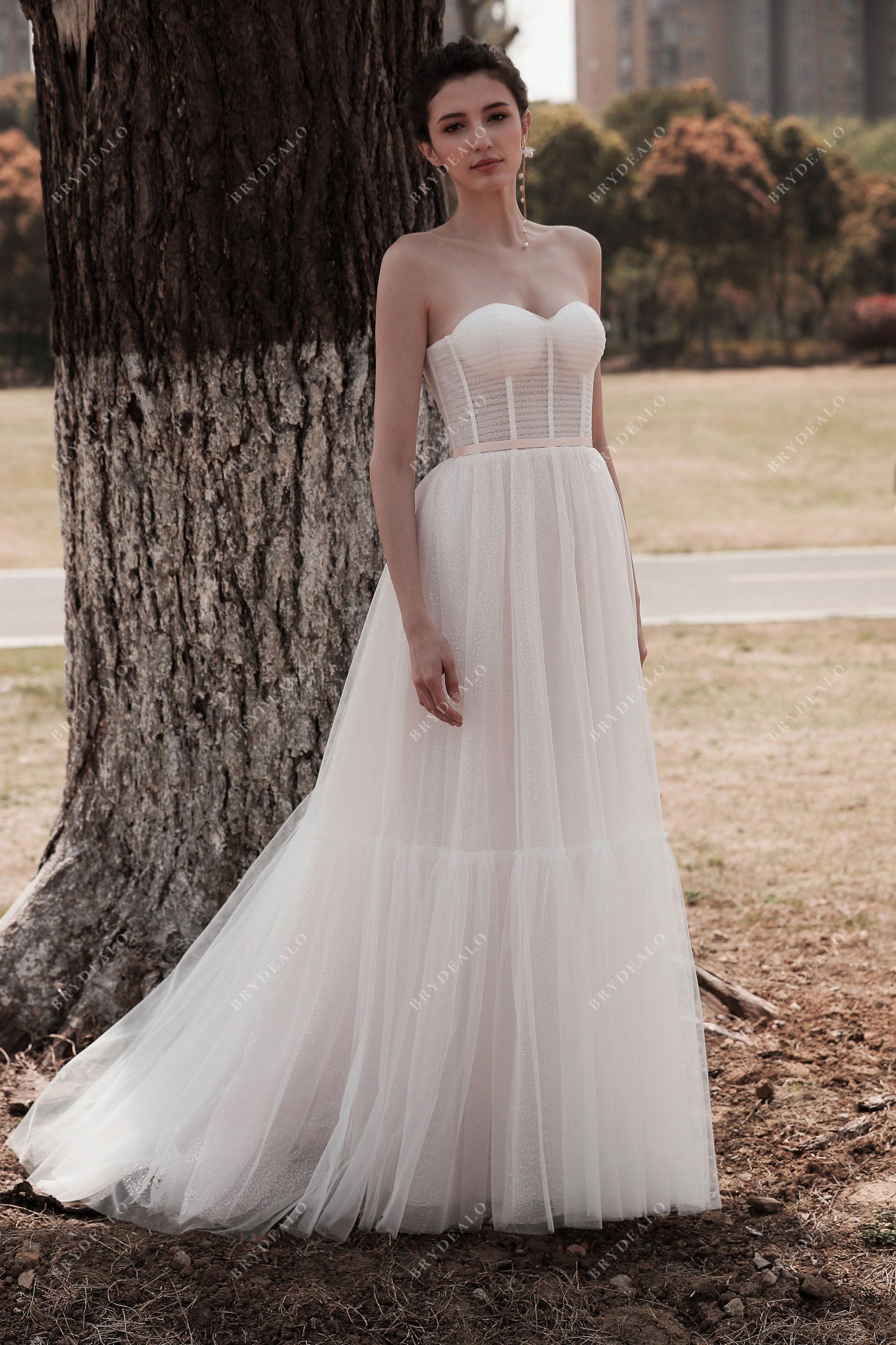 illusion corset tiered tulle bridal gown