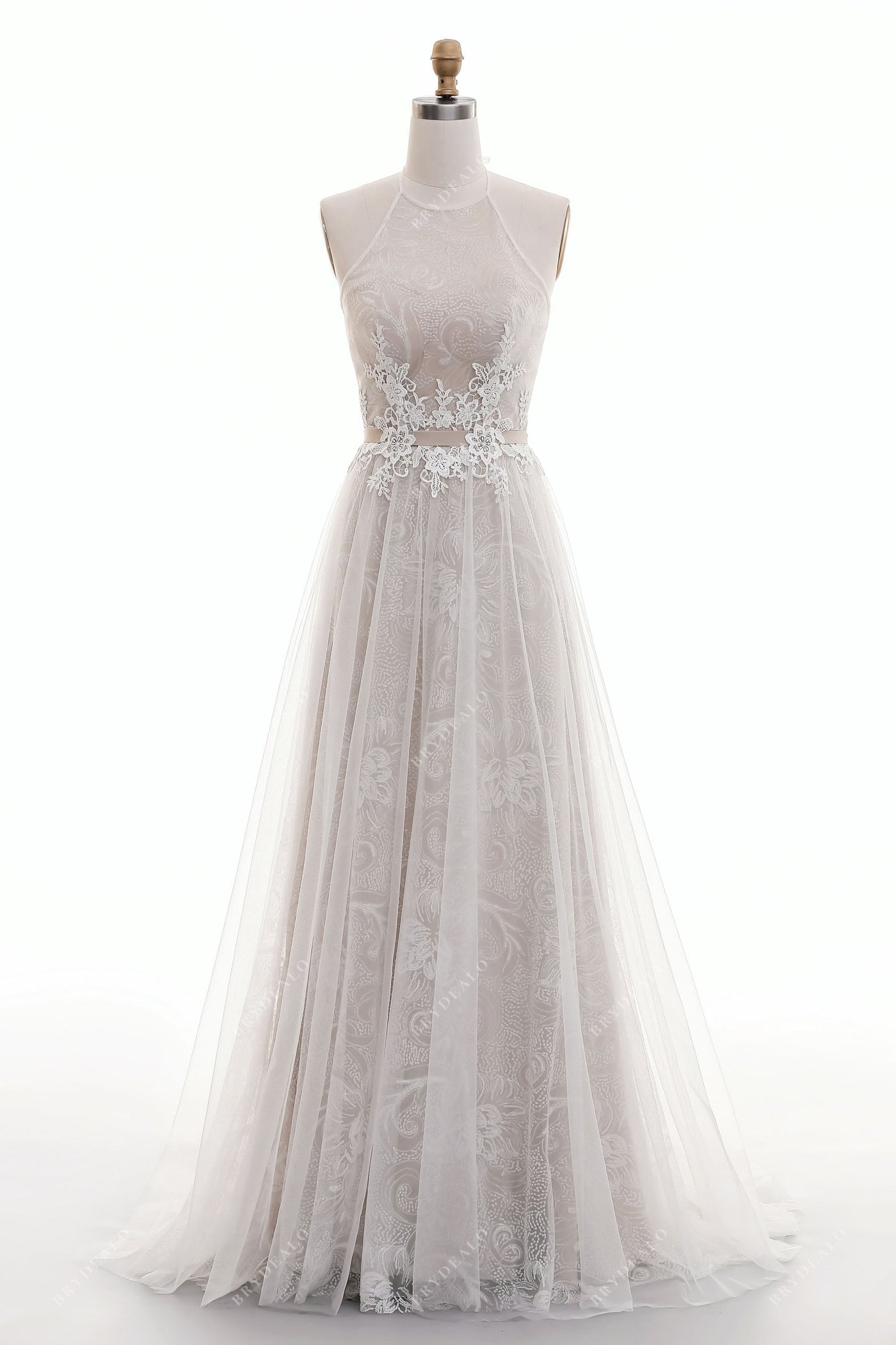 Halter Neck Lace Nude Pink Short Bodycon Casual Bridal Dress