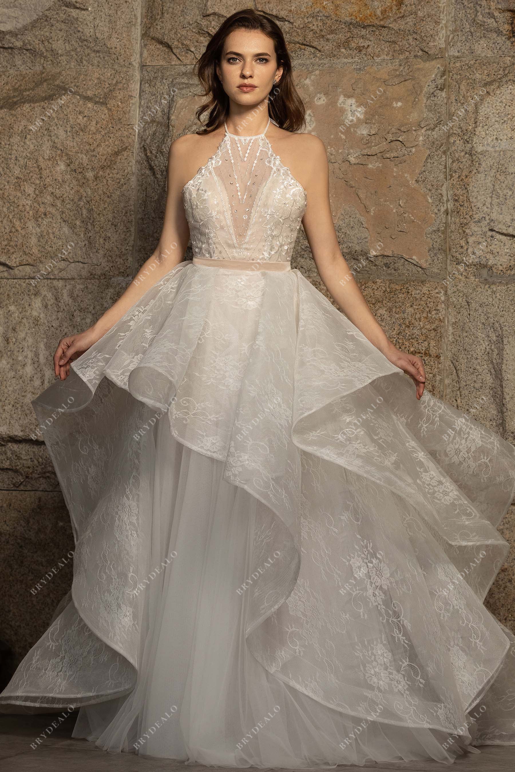 Stylish 2-in-1 Beaded Lace Designer Wedding Ball Gown Online