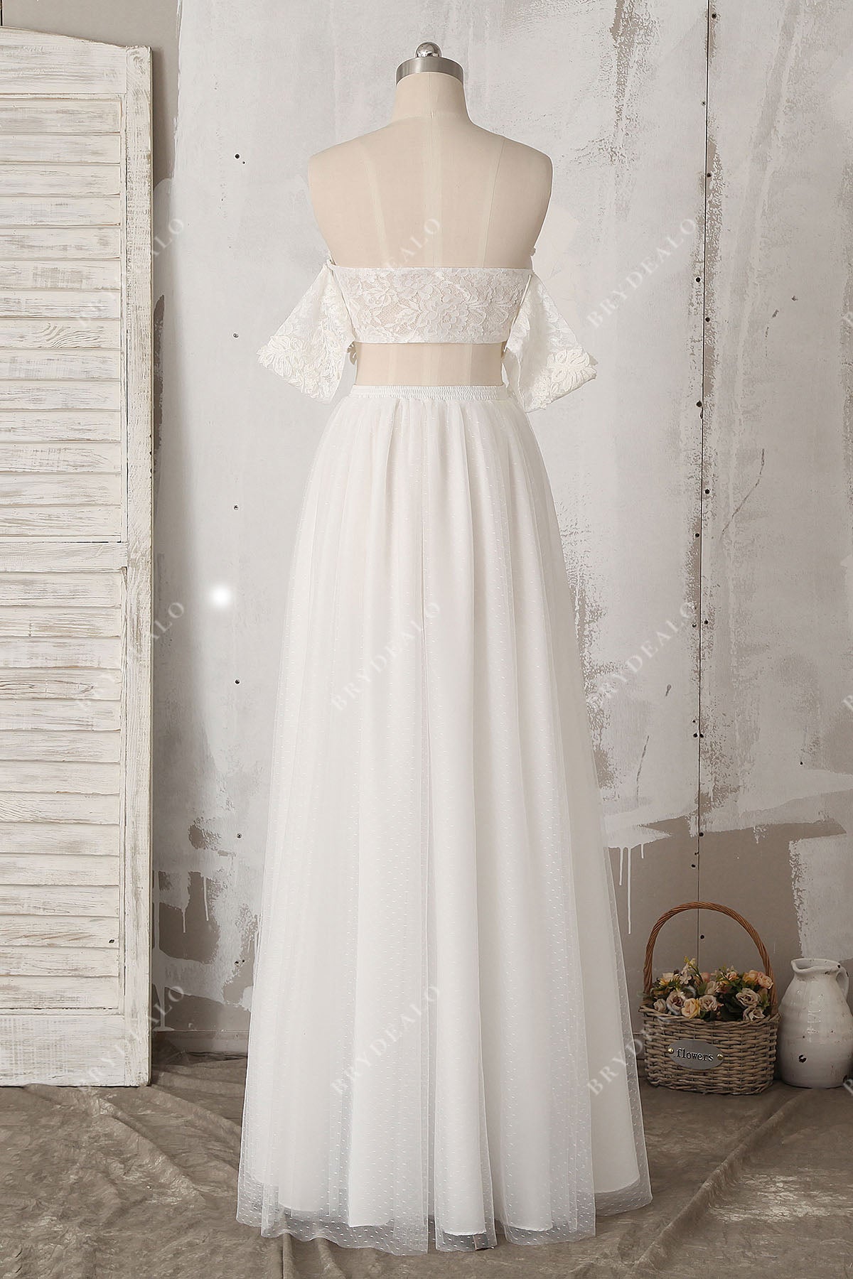 Floor Length lace A-line tulle summer beach wedding dress