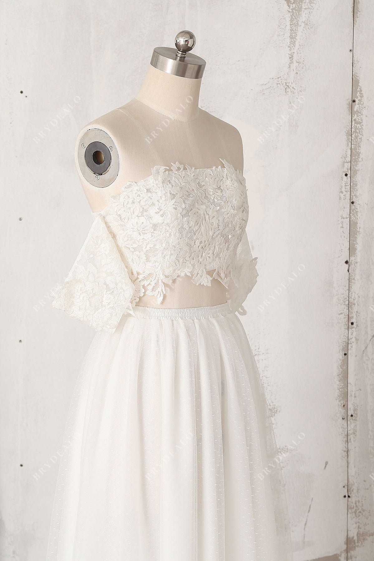 two-piece off-shoulder lace summer boho bridal dress