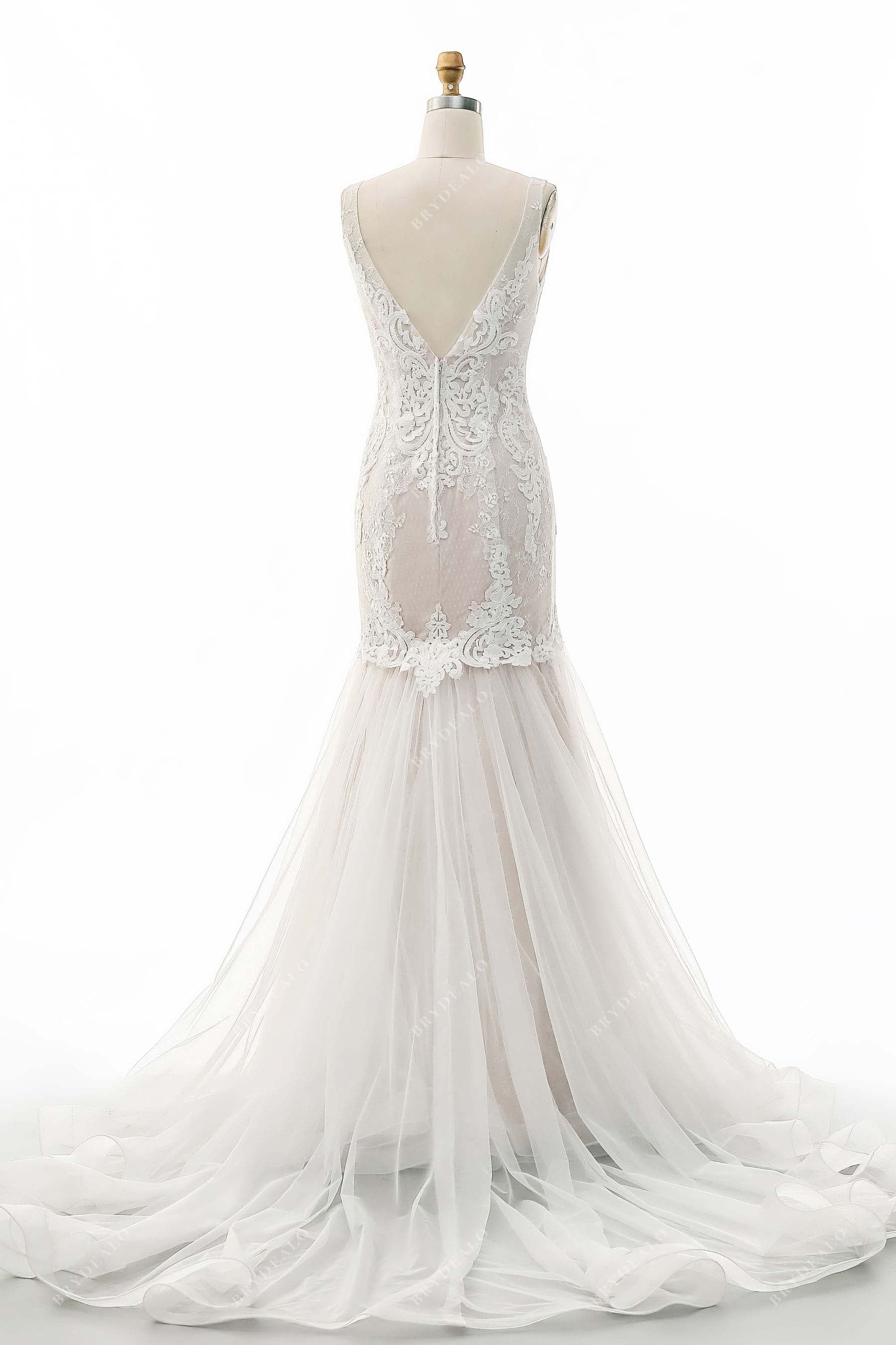 V-back lace sleeveless trumpet bridal dress online