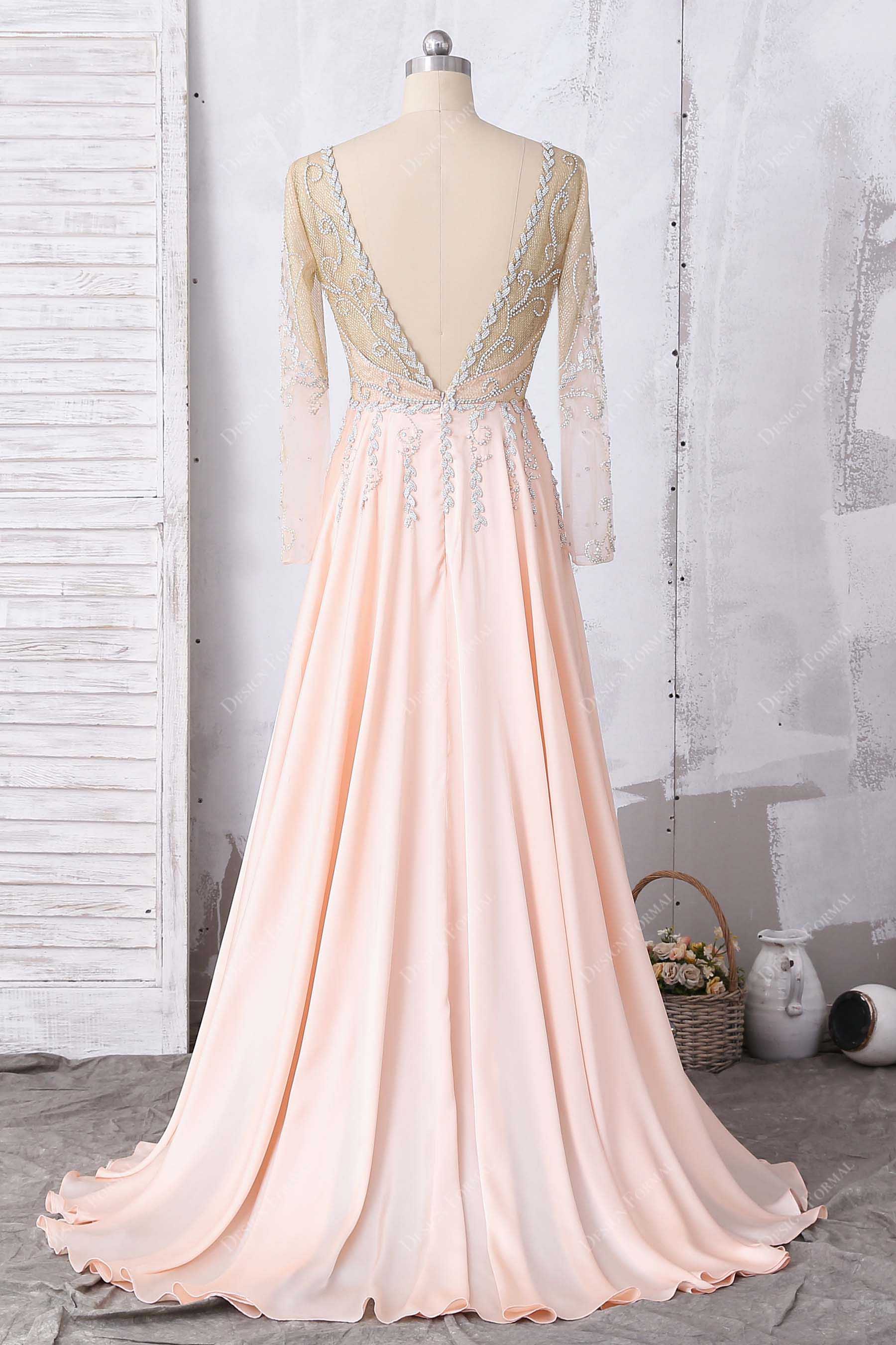 V-back Satin Pink A-line Prom Dress