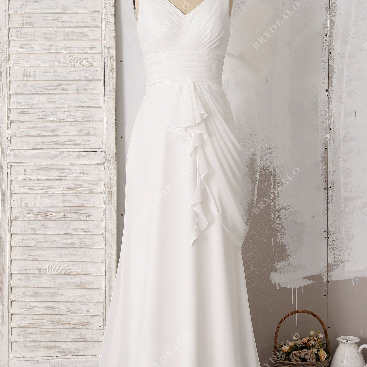 V-neck Chiffon Draped Grecian Slim Floor Length Wedding Dress V-neck Chiffon Draped Grecian Slim Floor Length Wedding Dress