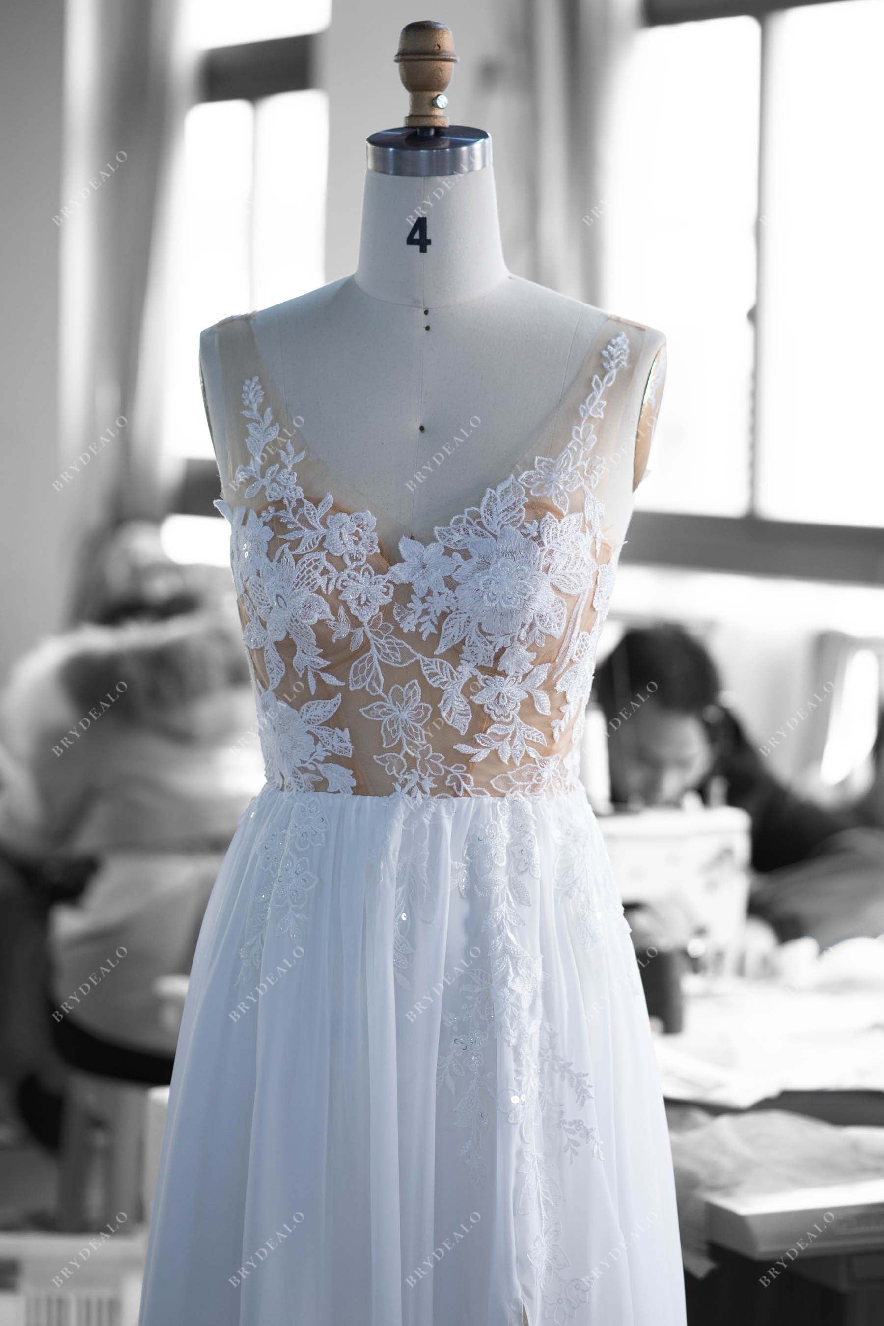 V-neck lace wedding dress