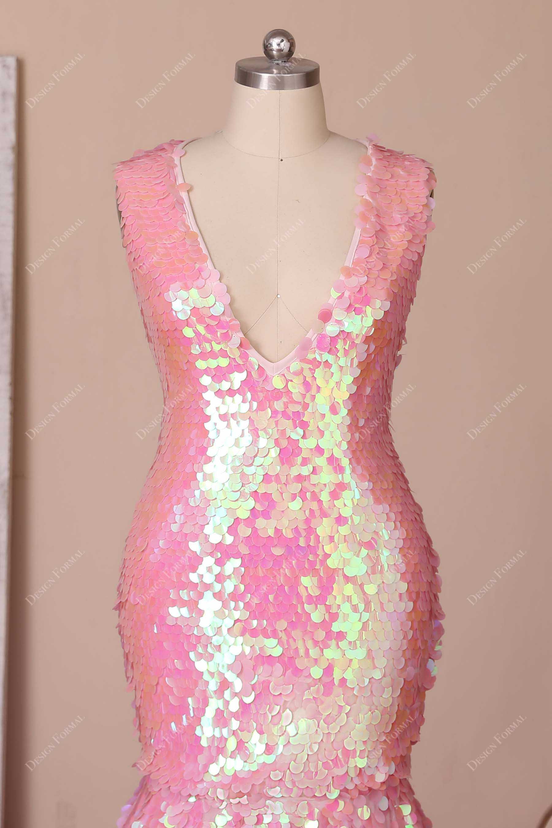 V-neck shimmer pink prom dress 