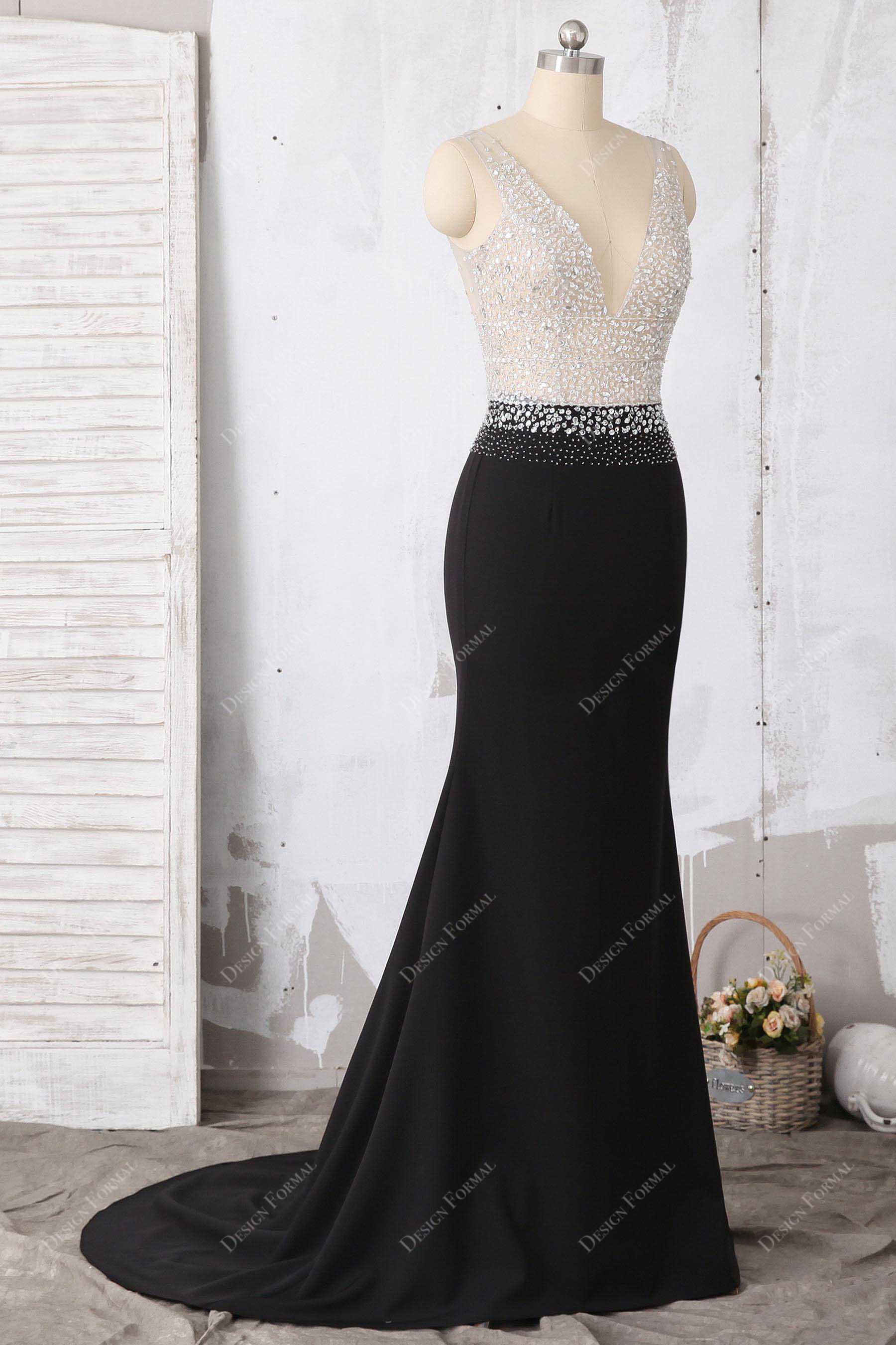 V-neck Sleeveless Black Mermaid Prom Dress