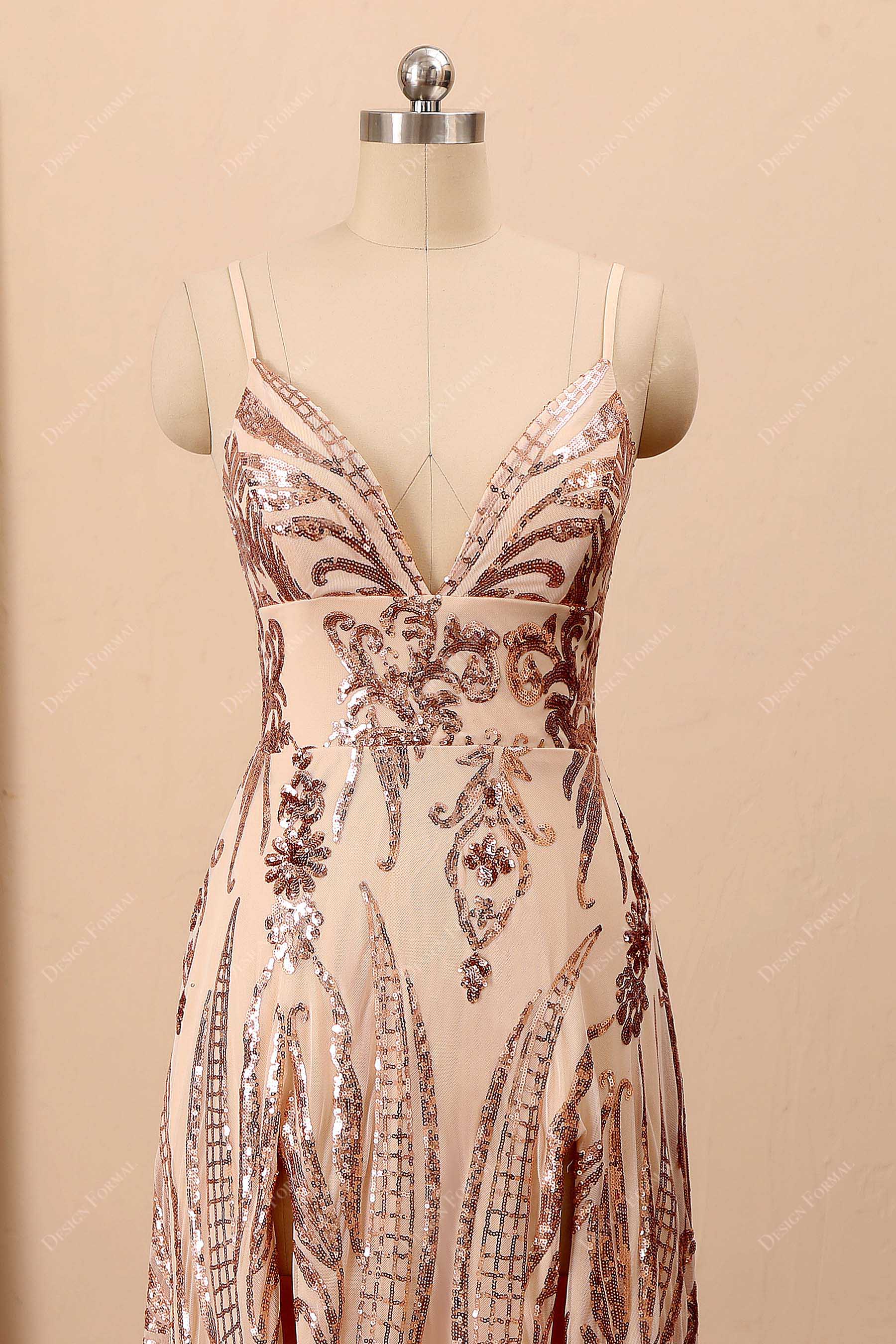 V-neck thin straps empire waist prom dress