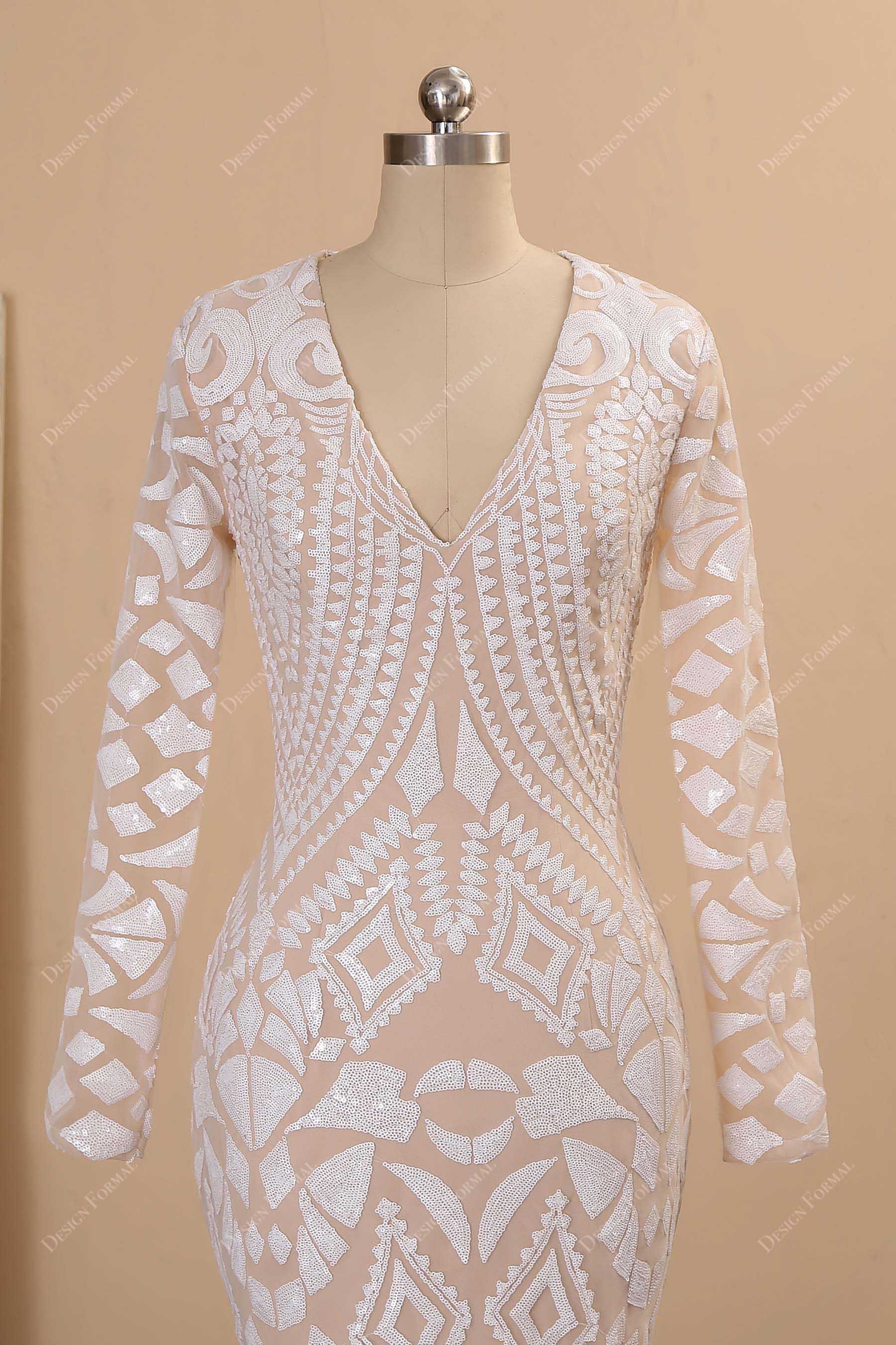 V-neck unique patterned sequin prom dress