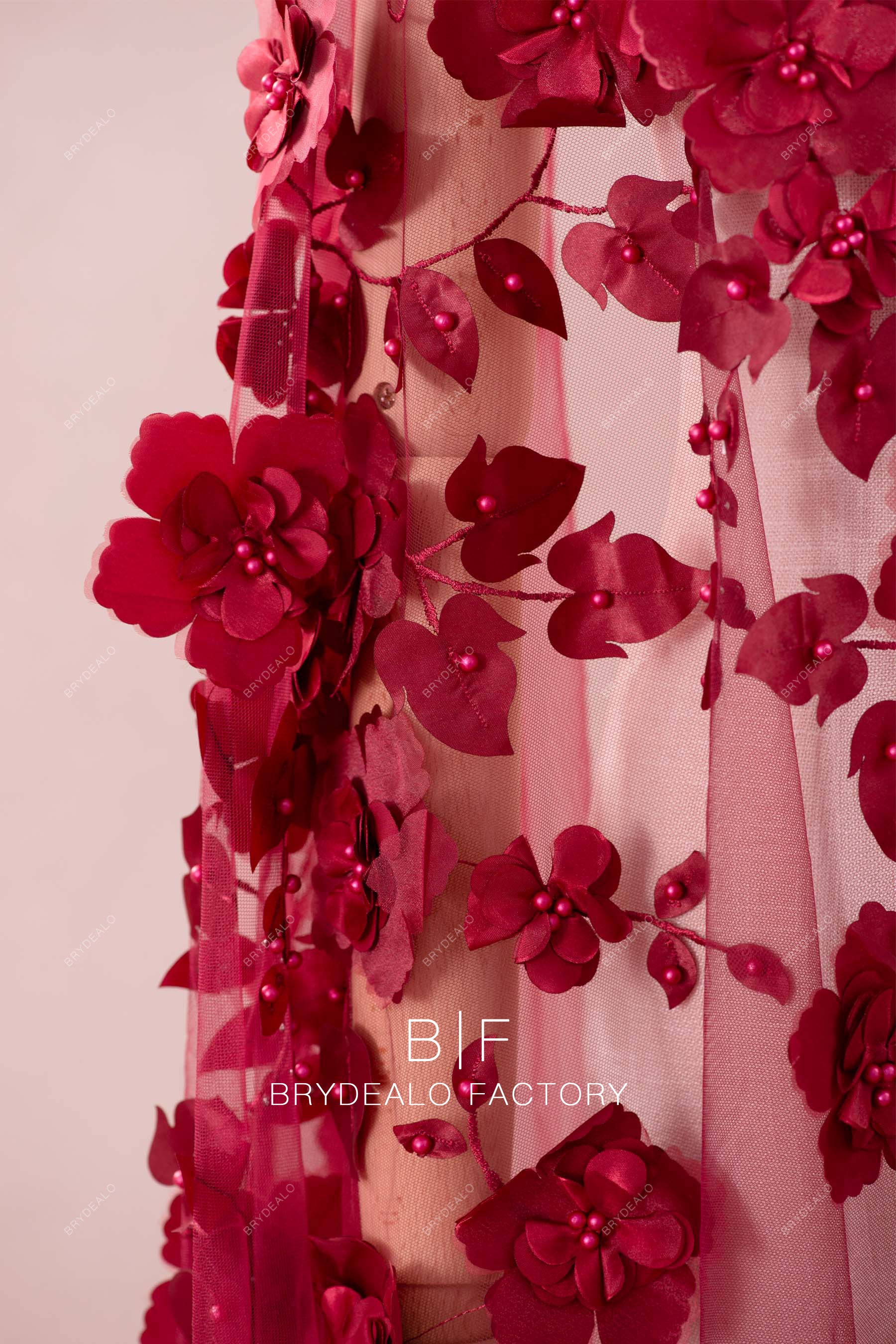 beautiful burgundy 3D flower lace online