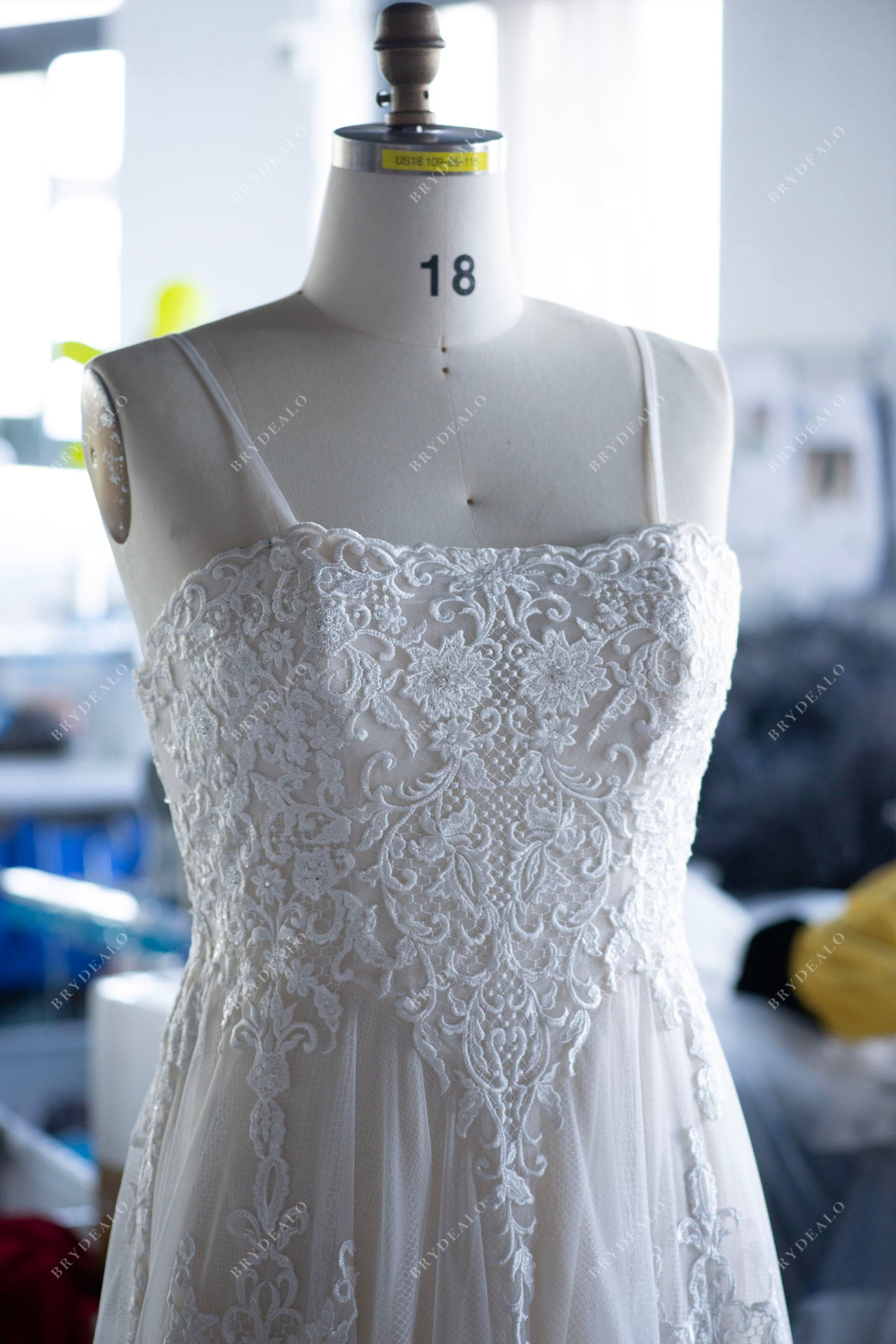 Custom Spaghetti Straps Lace Plus Size Wedding Gown