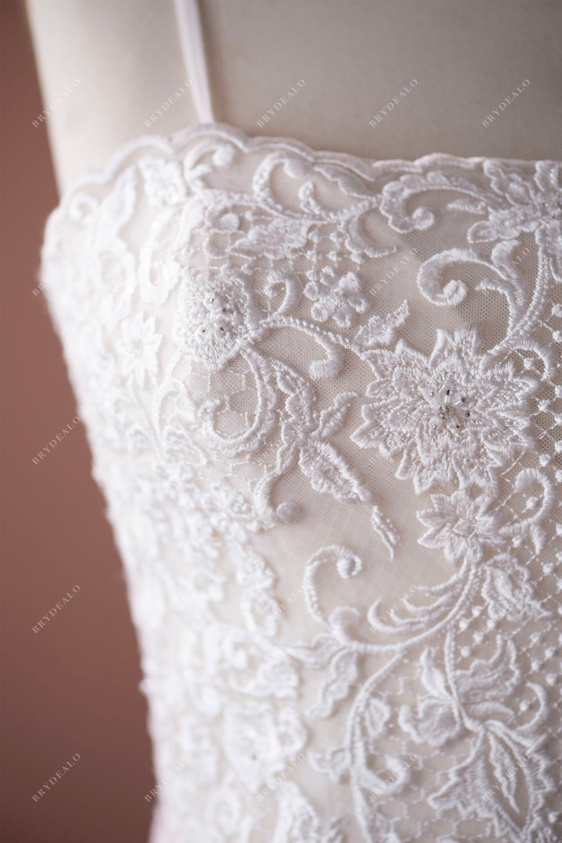 Designer Beaded Lace Sleeveless Wedding Gown