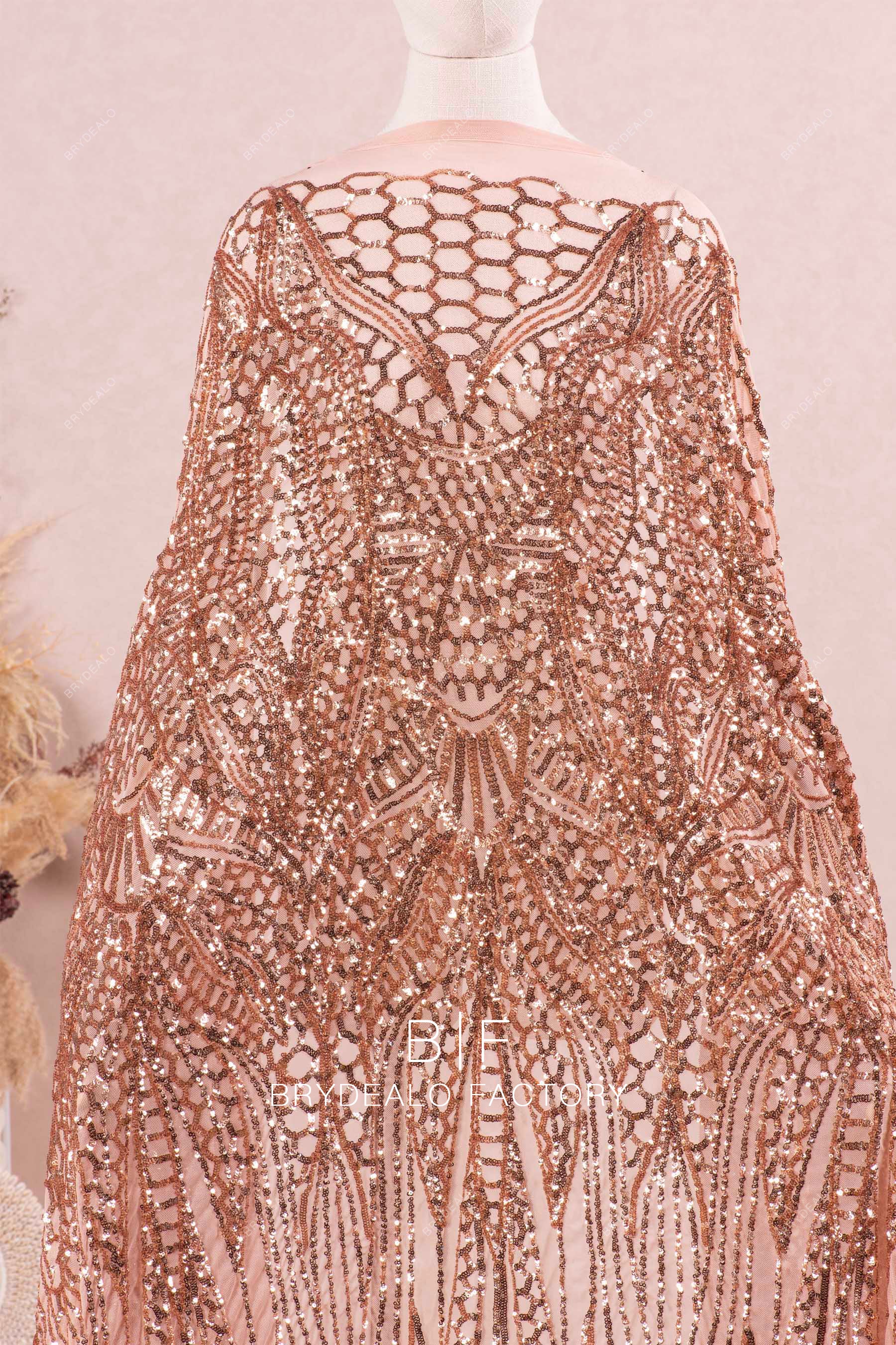 rose gold abstract pattern sequin for prom dress