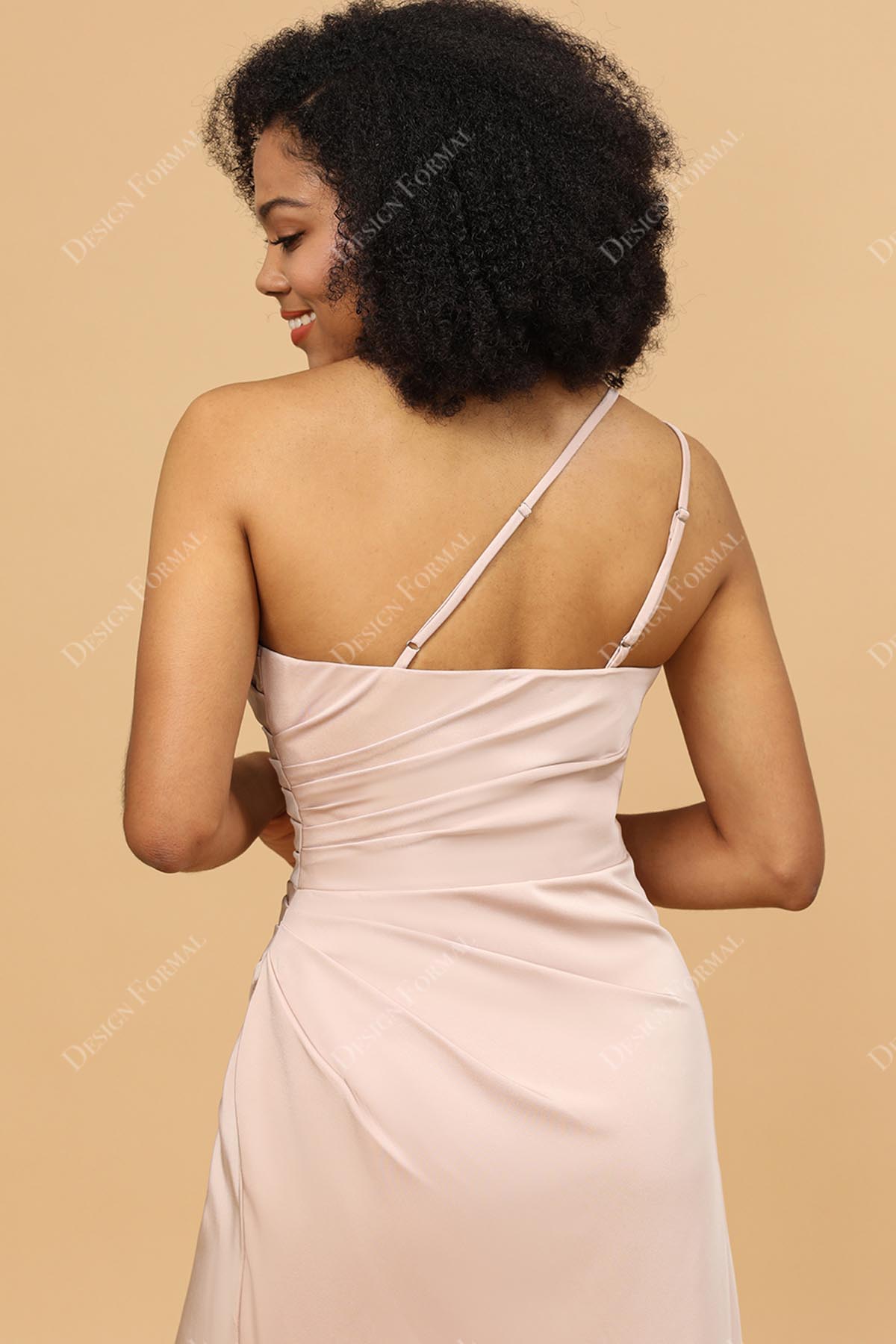 adjustable double straps one shoulder bridesmaid gown