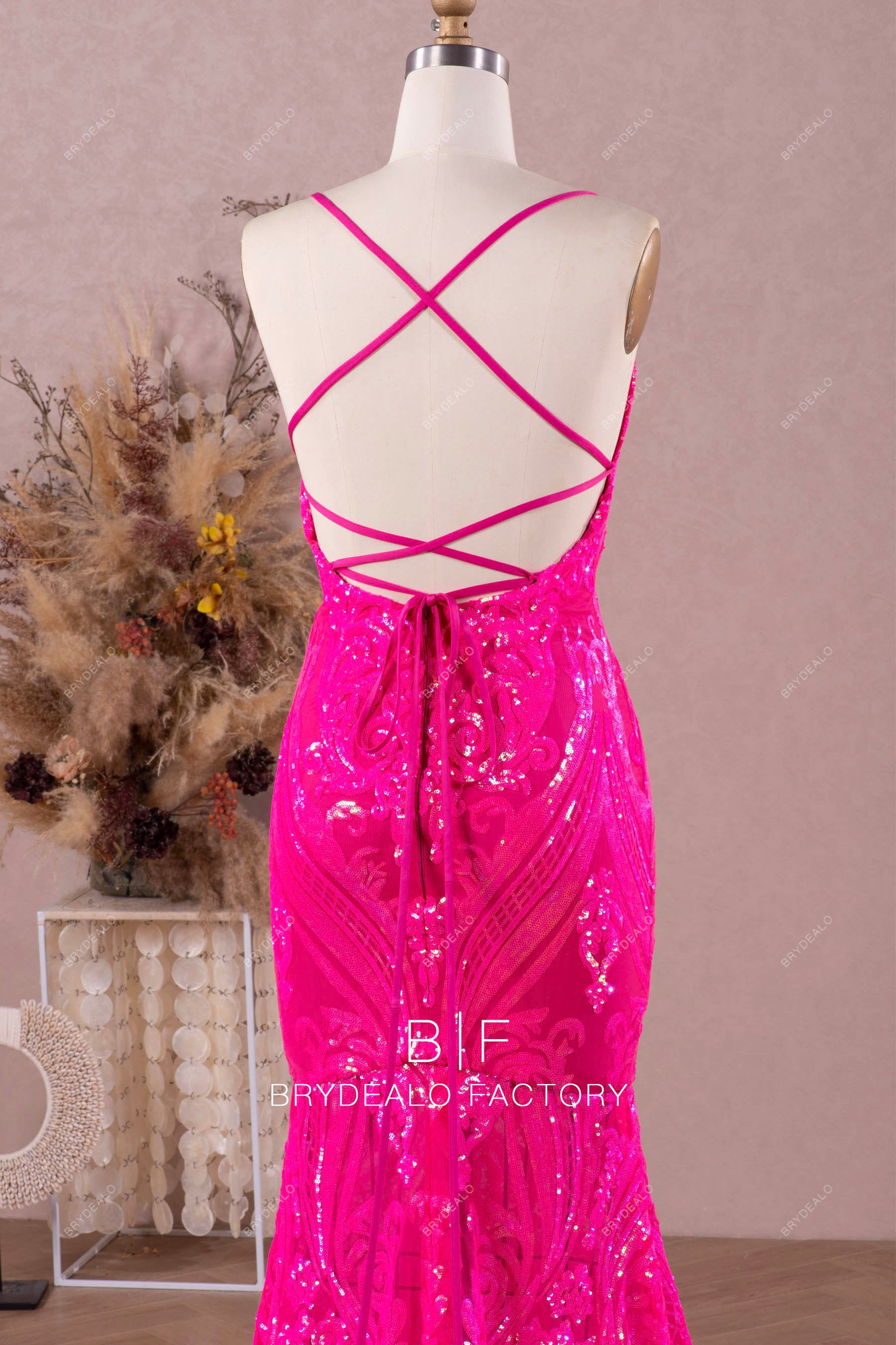 crisscross open back mermaid prom dress