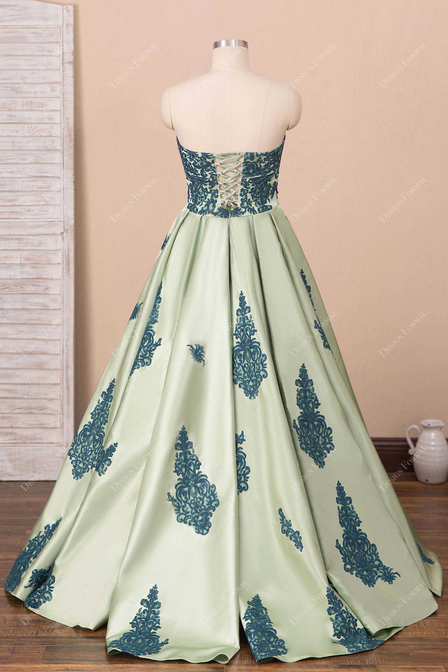 ball gown peacock lace corset prom dress