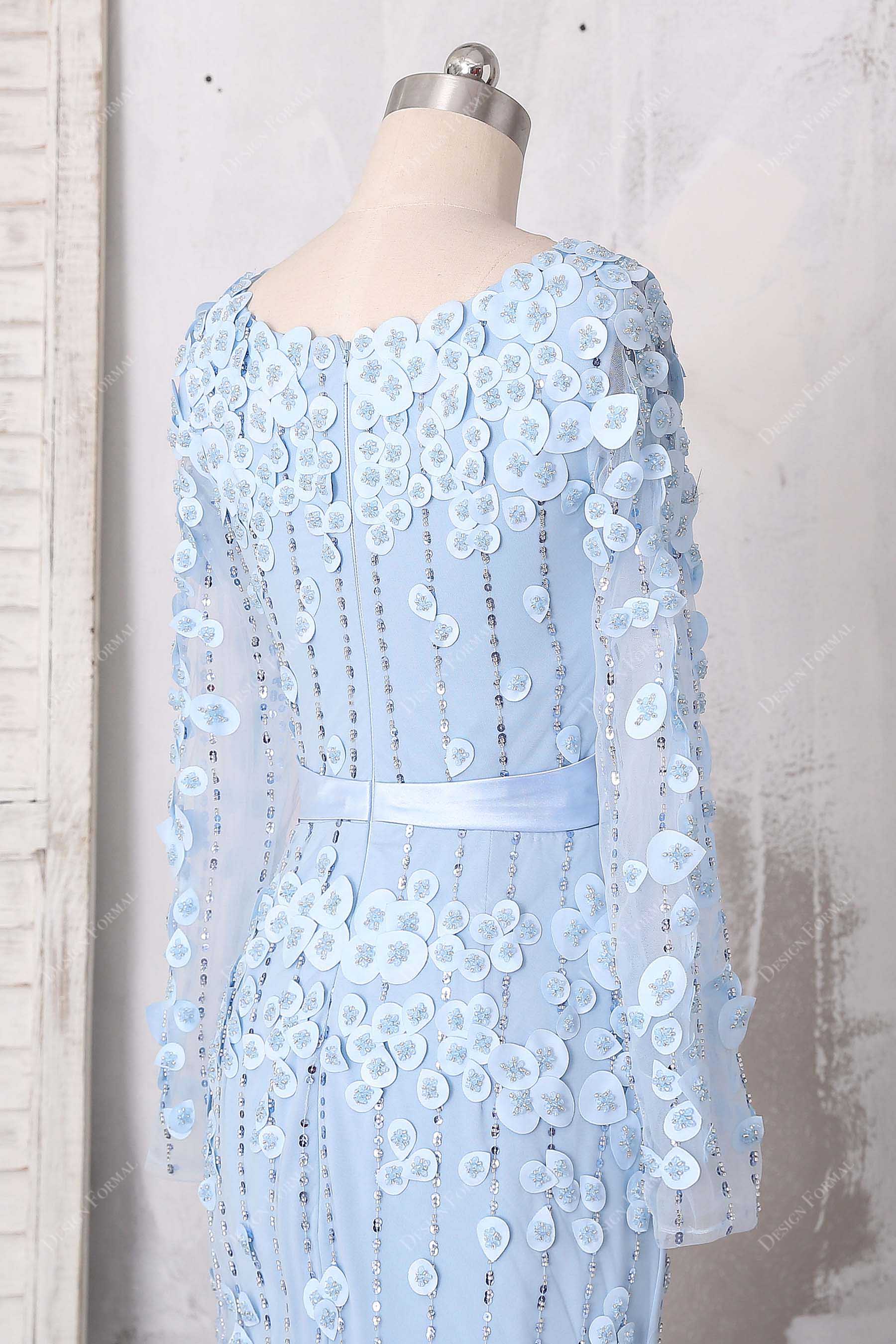 beaded 3D petals boat neck dress