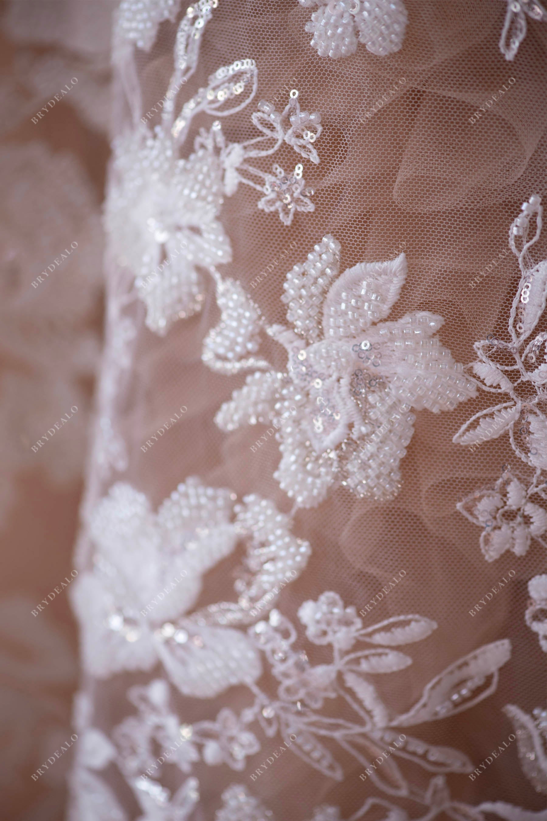 beaded flower bridal lace fabric for sale