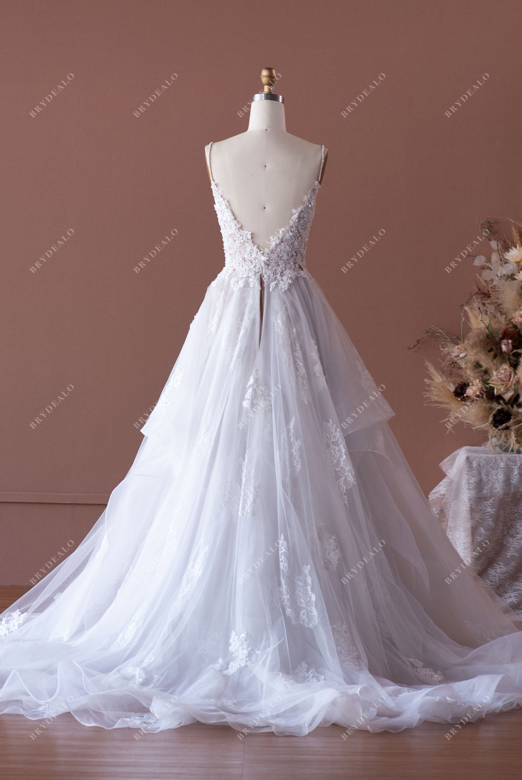 lace ball gown open back fall wedding gown