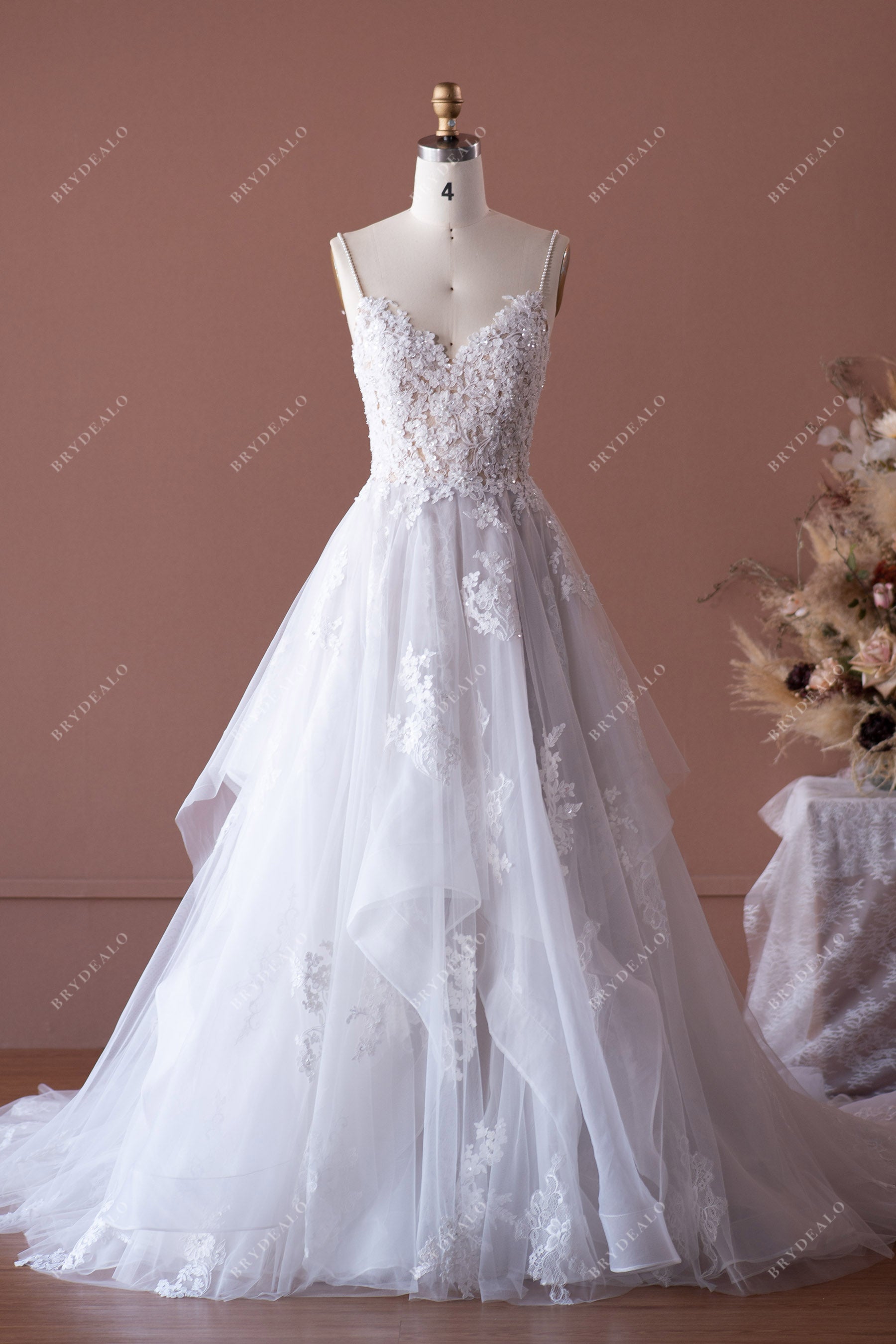 ruffled tulle ball gown elegant wedding gown