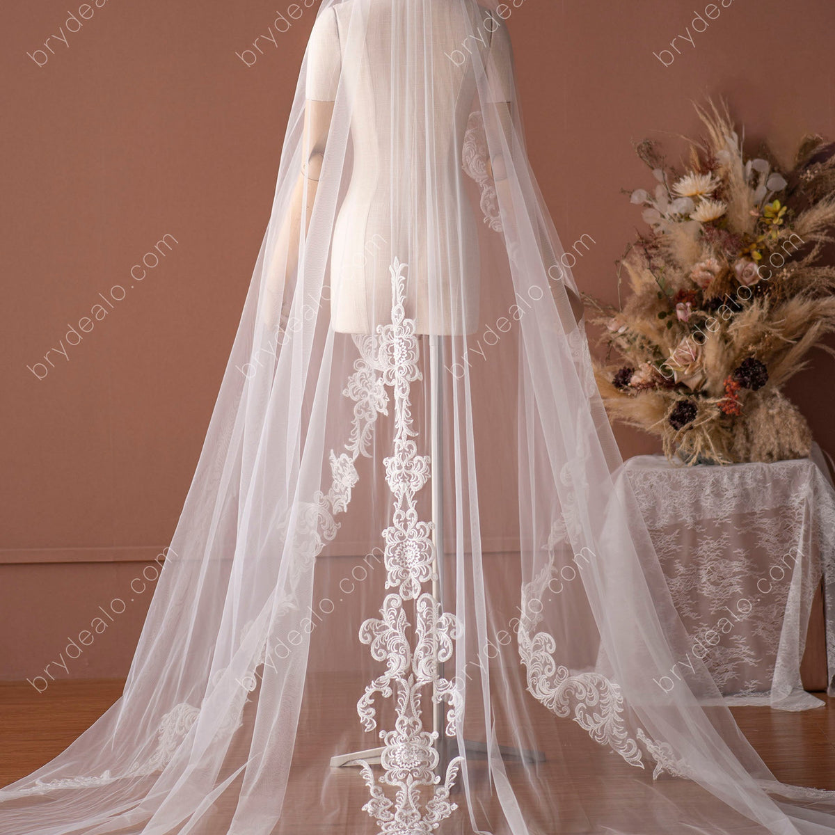 NEW 9ft WEDDING VEIL WHITE BRIDE BRIDAL ELEGANT CATHEDRAL WEDDING w/COMB LD 3997 Embroidered Bridal Veil, White Wedding Veil, Cathedral  main image 3
