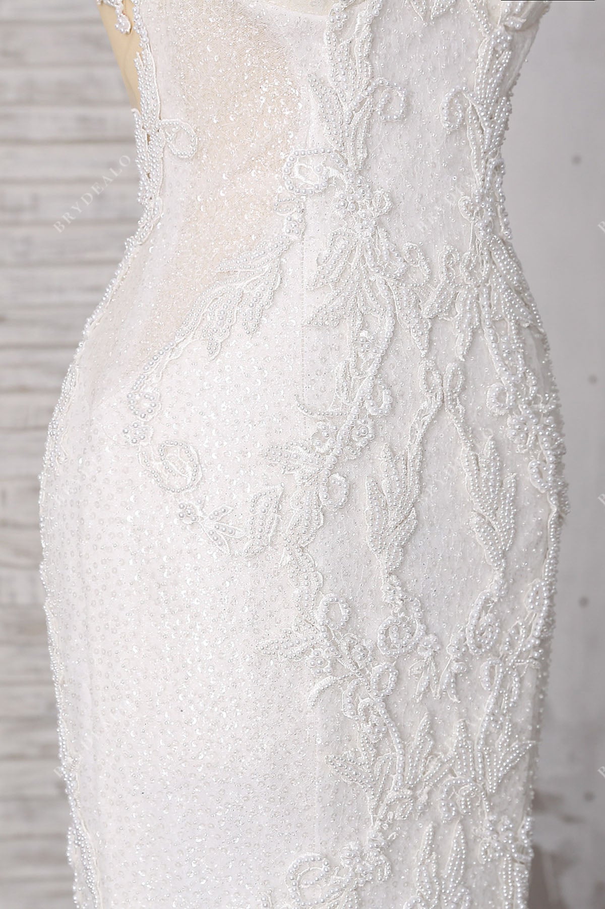 beaded lace illusion side cutouts bridal gown