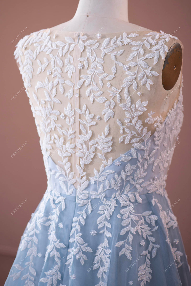 Beaded Lace Illusion Back Sleeveless Fall Wedding Dress