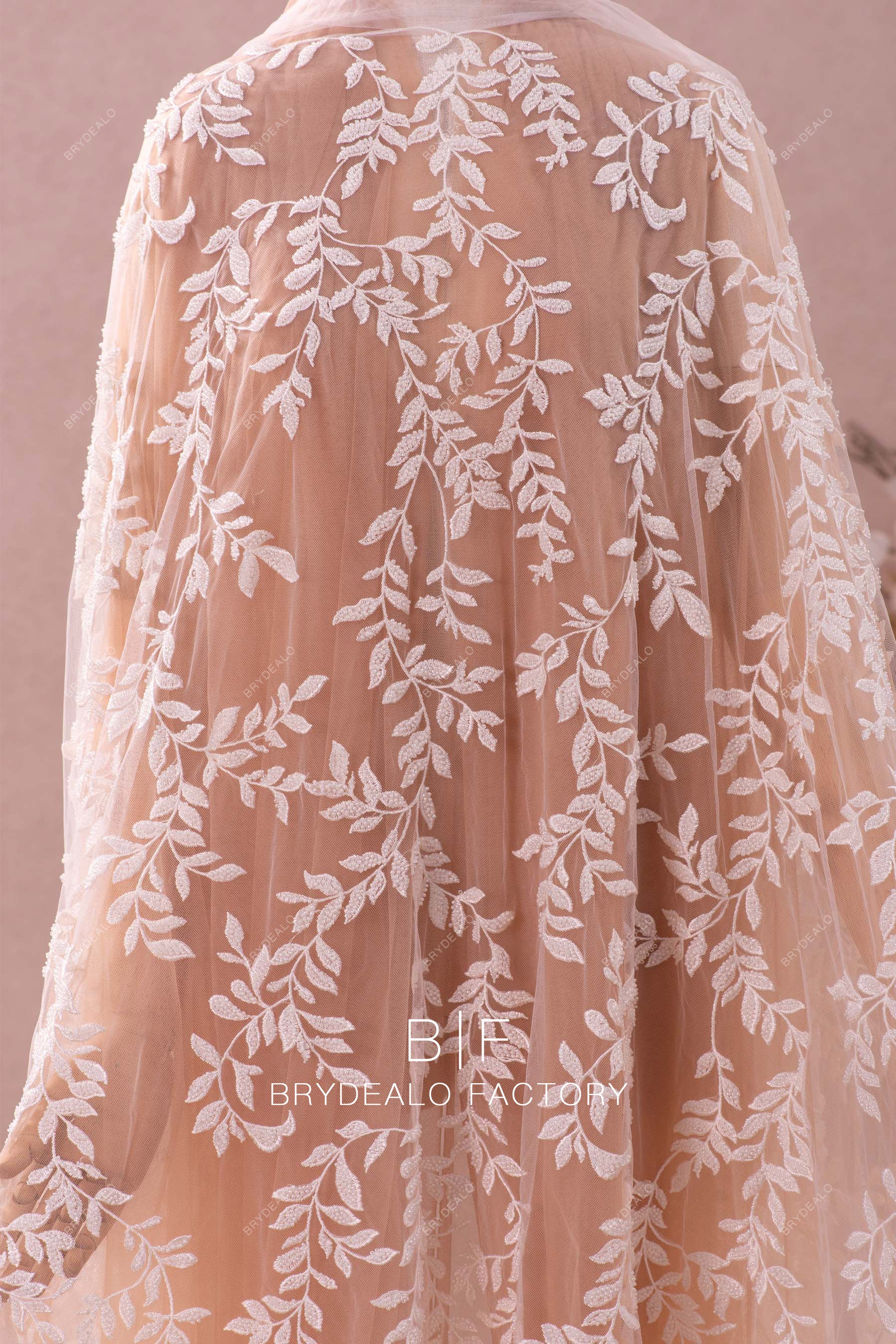 Beautiful Beaded Leaf Motif Lace Fabric Online